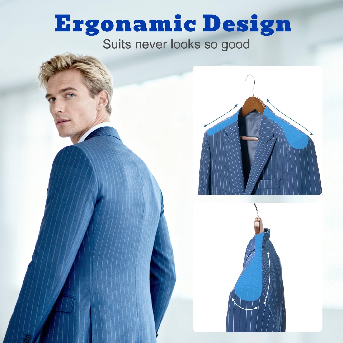 HOUSE DAY Wide Shoulder Wooden Hangers, Suit Hangers with Non Slip Pants Bar, Smooth Finish 360° Swivel Hook Solid Wood Coat Hangers for Dress, Jacket, Pants, Heavy Clothes Hangers 6 Pack (Walnut)