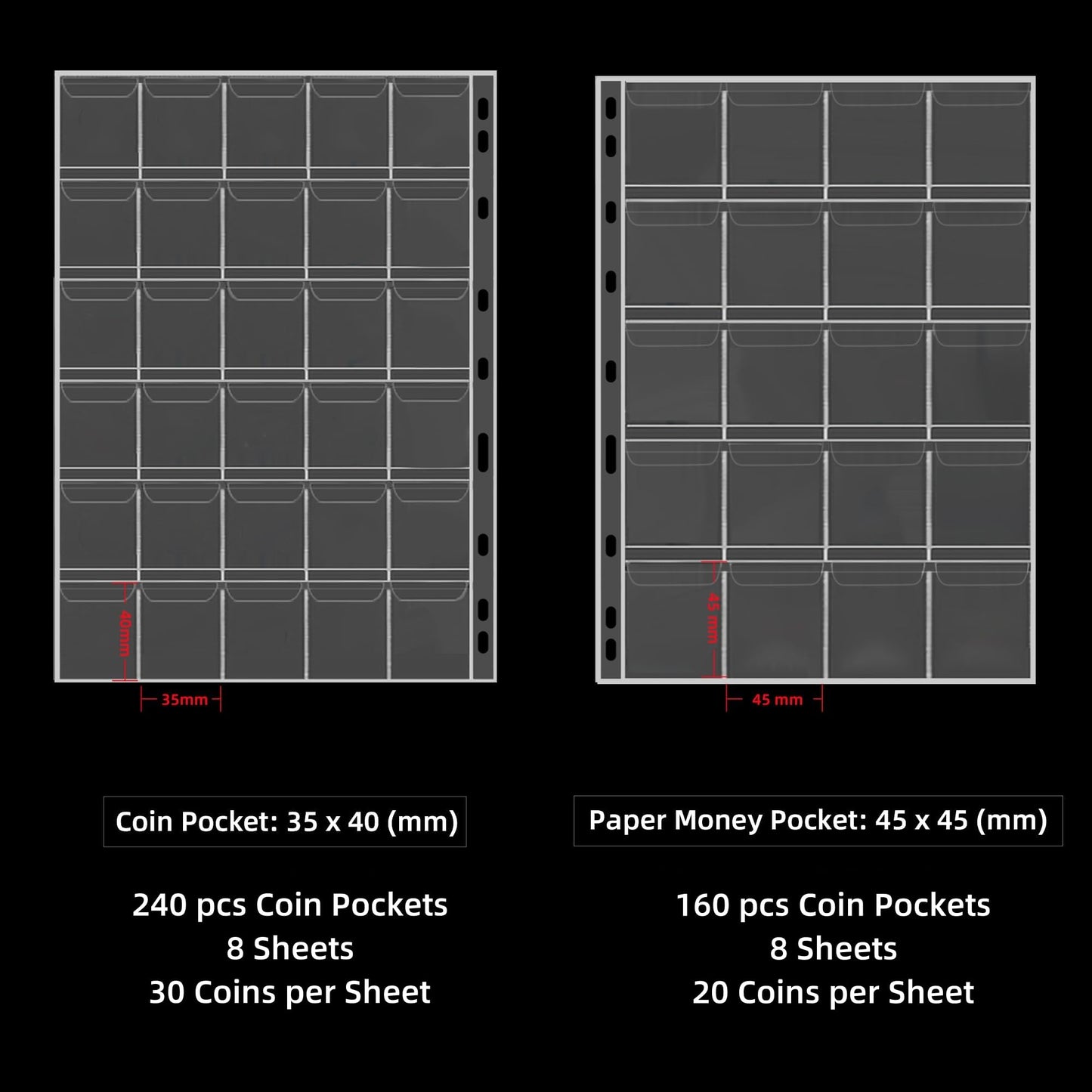 5200℉ Coin Collection Album with Lock, 400 Pockets Fireproof Coin Book & 36 Paper Currency Binder Sleeves, Coin Holder with Aluminum Foil Lining, Collecting Organizer for Pennies,Bill,Stamps,Badges