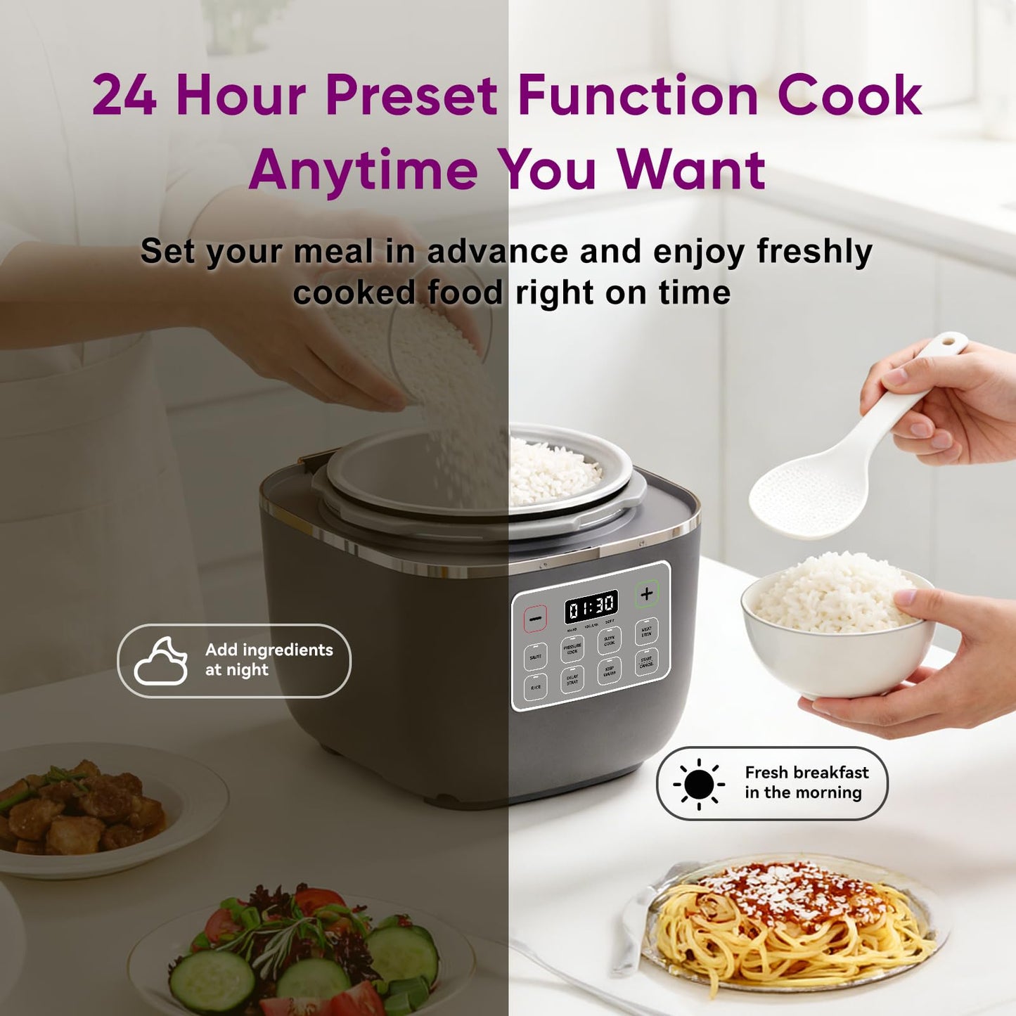Carori 8-in-1 Electric Pressure Cooker, Compact 3 QT All-in-1 Multi-Cooker with Ceramic Pot, Saute, Slow Cook, Rice, Stew, Delay Start, Keep Warm & Safe Vent, Gray