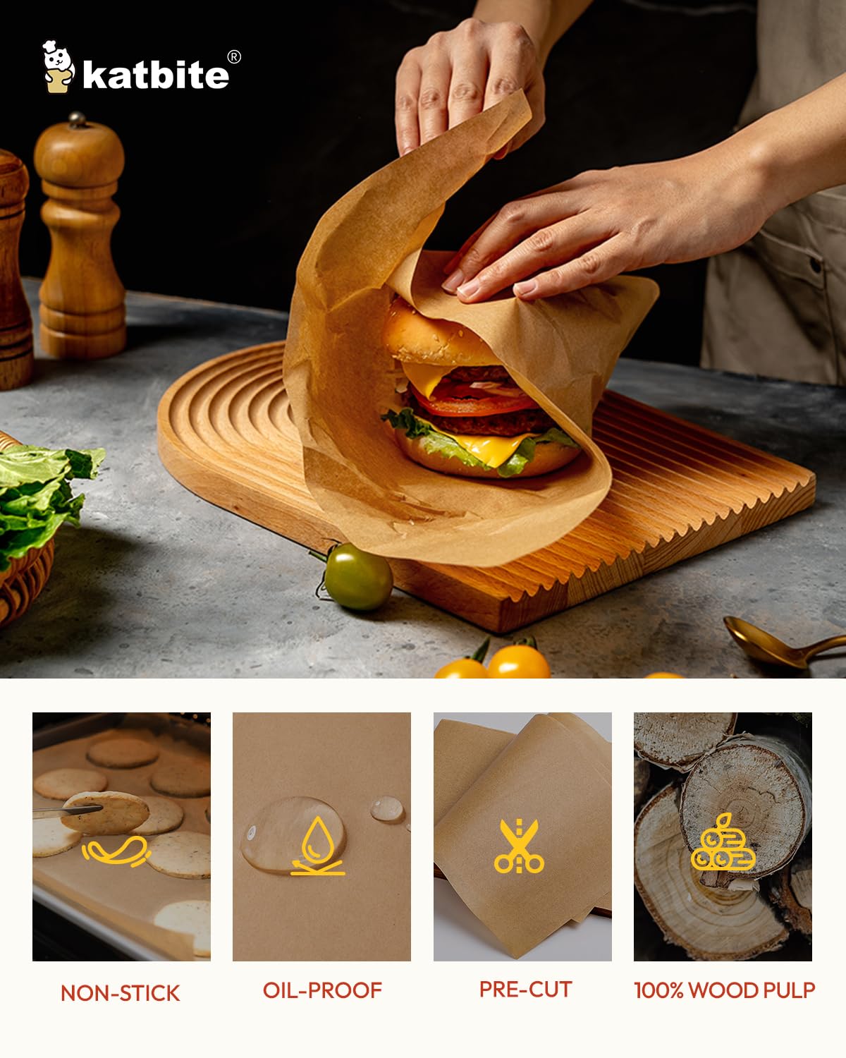 Katbite 400PCS Unbleached Parchment Paper Sheets, 12 x 16 IN Pre-Cut Baking Parchment, Extra Strong, Heavy Duty Non-Stick Baking Paper for Half Sheet Cookie Bread Cake Pans, Grilling Meat Pizza,Oven