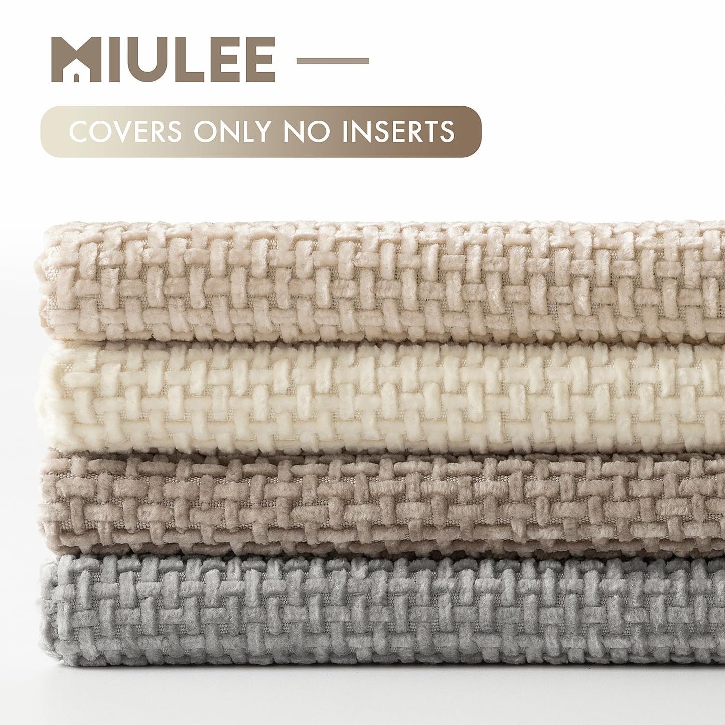 MIULEE Pack of 4 Couch Throw Pillow Covers 18x18 Inch Neutral Beige/Brown Soft Decorative Chenille Pillow Covers Farmhouse Accent Cushion Covers for Boho Spring Home Decor Sofa Bedroom Living Room
