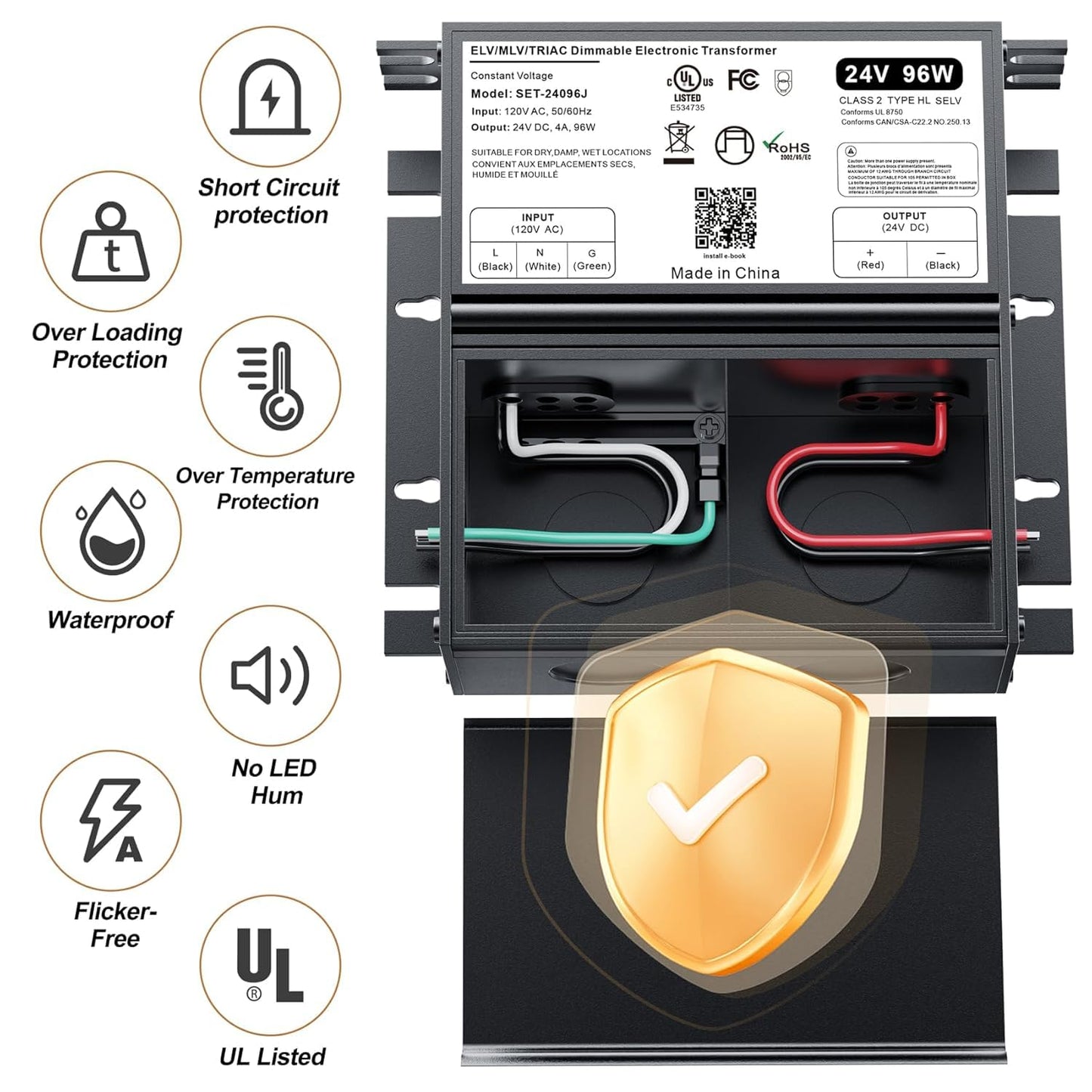 (2 Pieces) 24V Dimmable LED Driver, 96W Triac ELV/MLV LED Transformer Compatible with Lutron&Leviton Switches, Dimmable Led Power Supply 96W 24V for Smooth Flicker Free Dimming