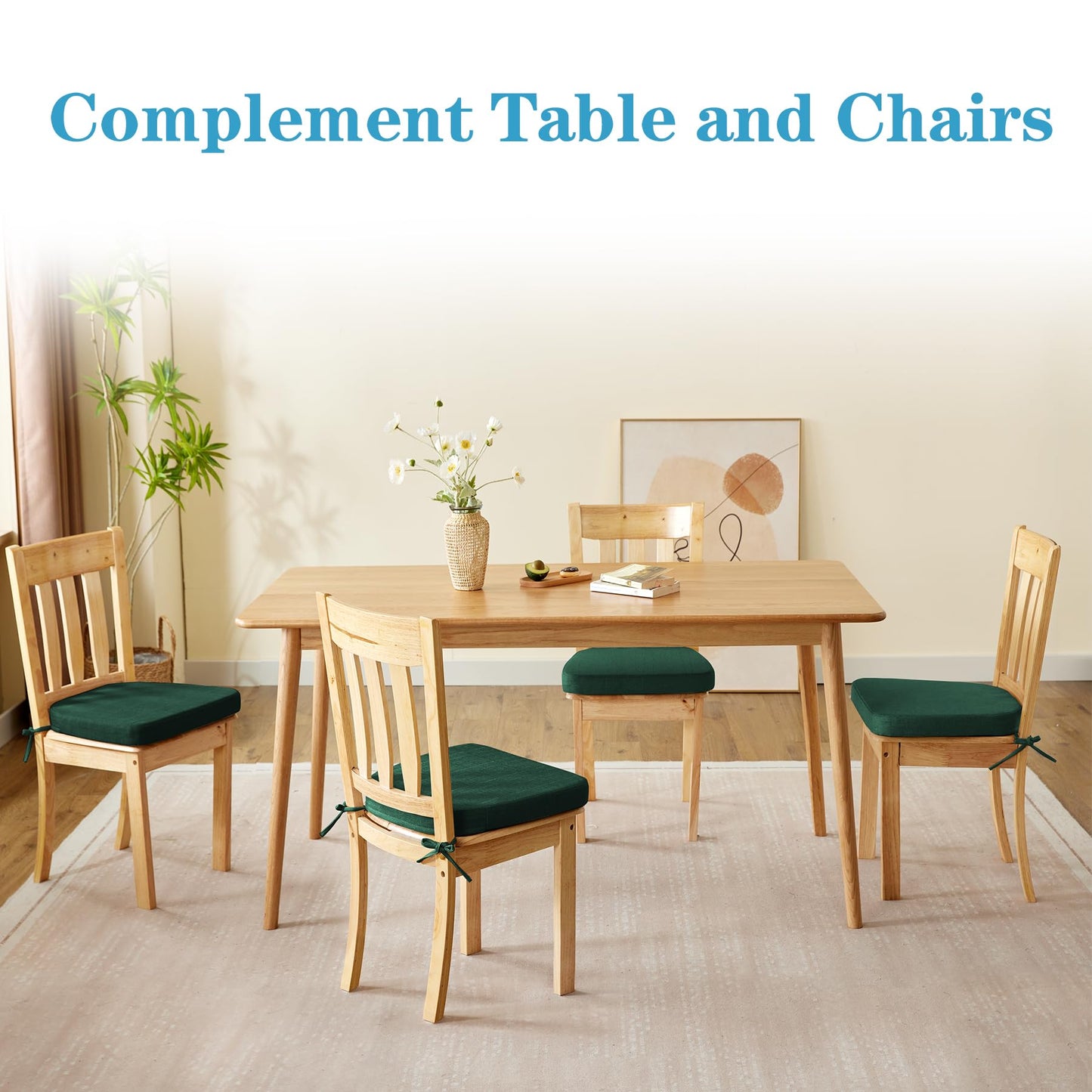 IASEAHK Chair Cushions for Dining Chairs Set of 4, Non Slip Kitchen Chair Pads, 17" x 16" x 2", Indoor Dining Chair Cushions with Ties, D-Shaped Seat Cushions for Kitchen Chairs, Dark Green