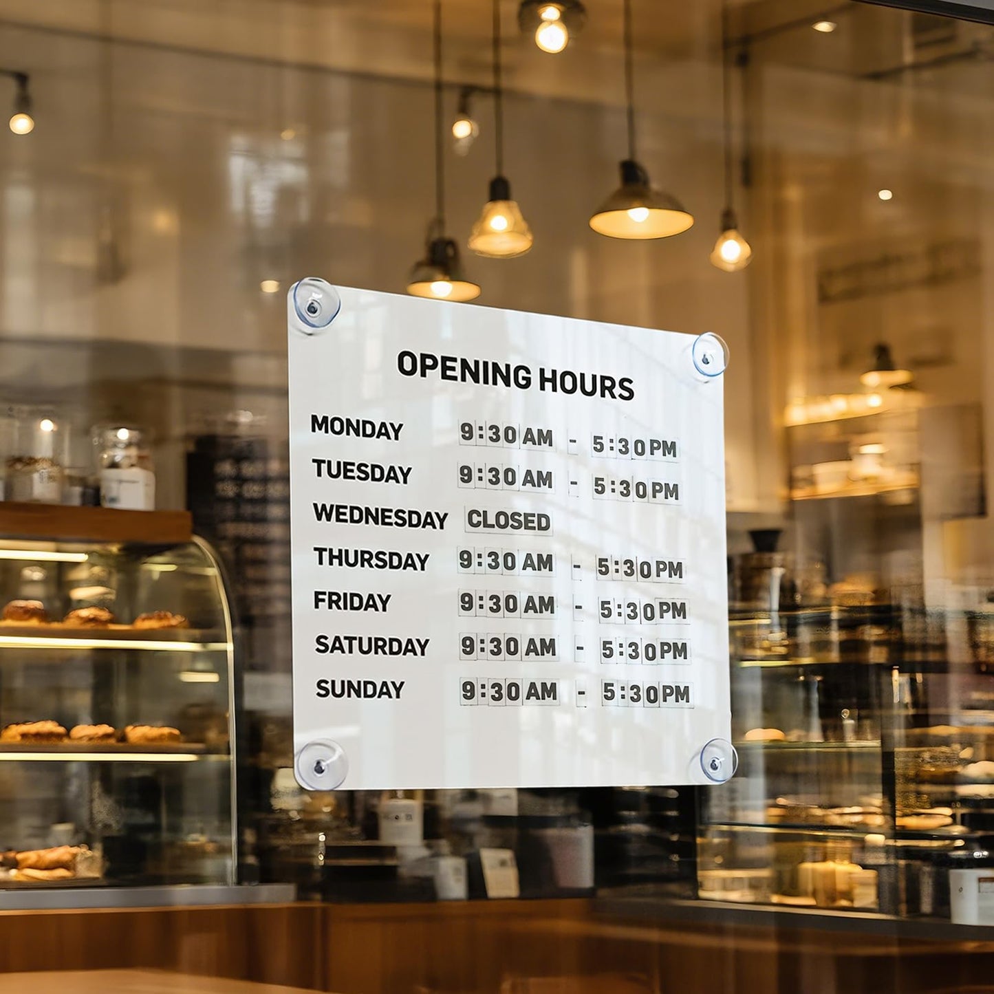 Metal Business Hours Sign with Suction Cups - Magnetic Open Closed Display Board for Storefront Window, Glass Door, Tile Wall & Counter - Changeable, Reusable & Rust-Resistant Steel Kit (White Board)