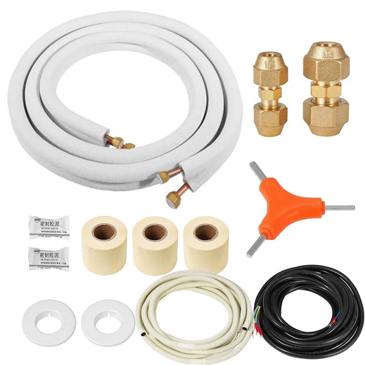 10 Ft Mini split Line set, 1/4"& 3/8" 0.D. Flared copper TubingPipes & 3/8" Thickened PE insulated Coil with Nuts &Installation Kit for Mini Split Air Conditioner & Heat System