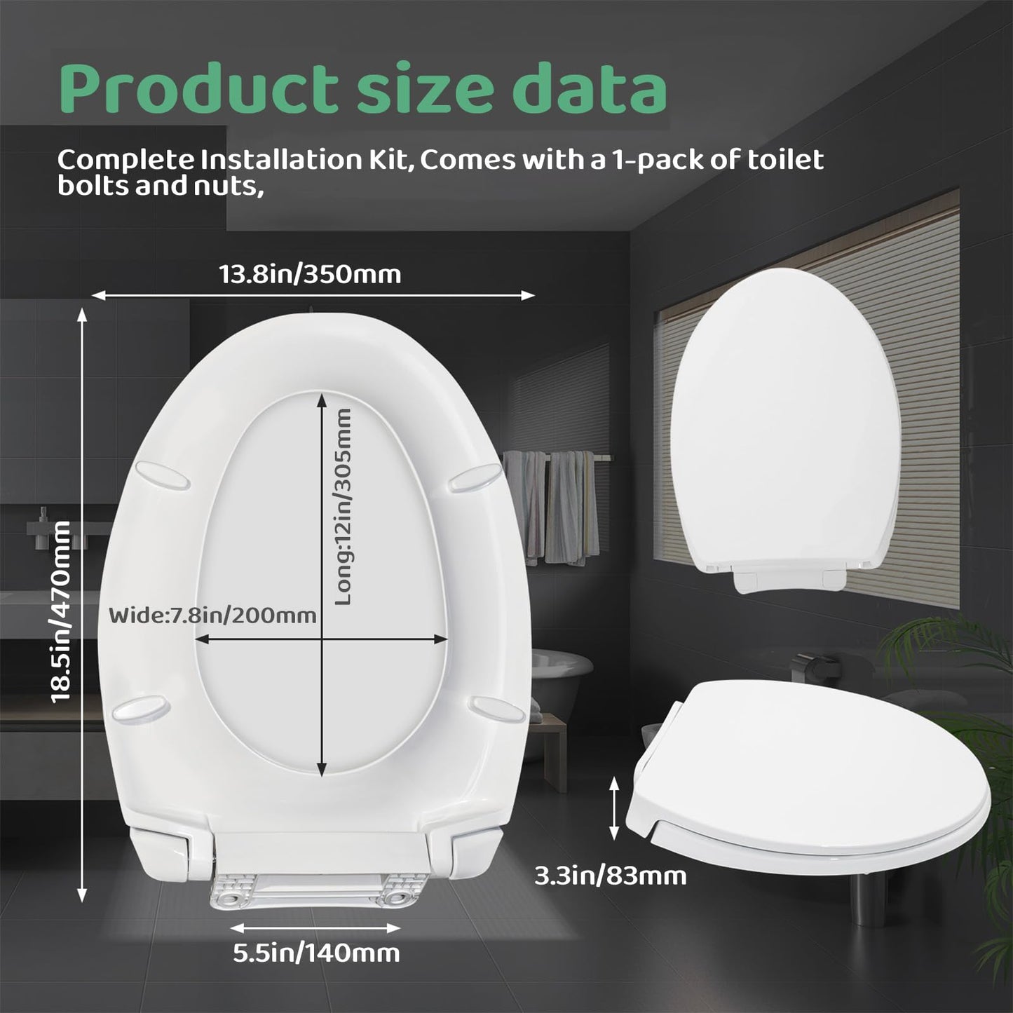 Elongated Toilet Seat for TOTO SS113/SS114/SS154/SS224/SS204/SS214/SS237/SS247, Soft Close Toilet Seat, Traditional Heavy Duty Toilet Seat Replacement Parts with Toilet Bolts and Nuts (Cotton White)