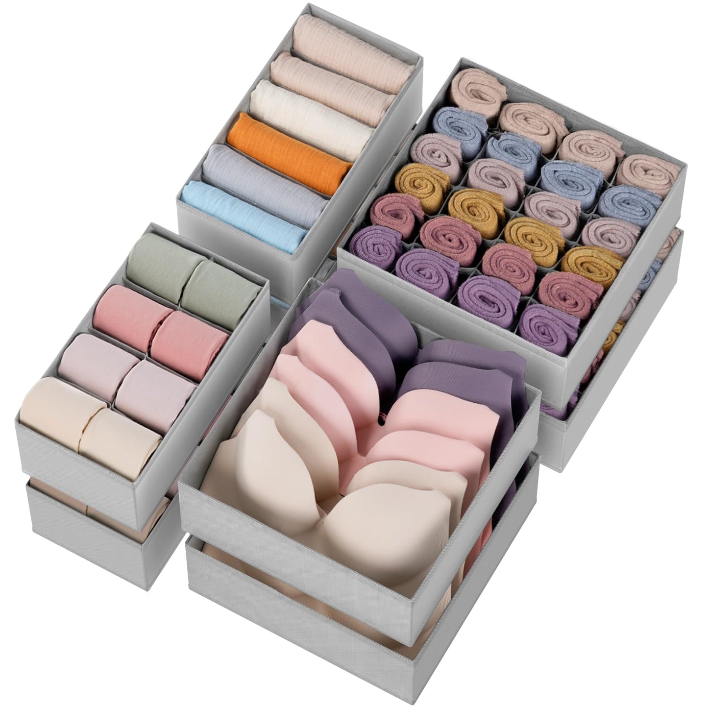 Criusia Drawer Organizer Clothes, 8 Pack Dresser Organizer for Underwear, Sock, Baby Clothes- Foldable Closet Organization and Storage Dividers Bins for Nursery, Bedroom (Grey)