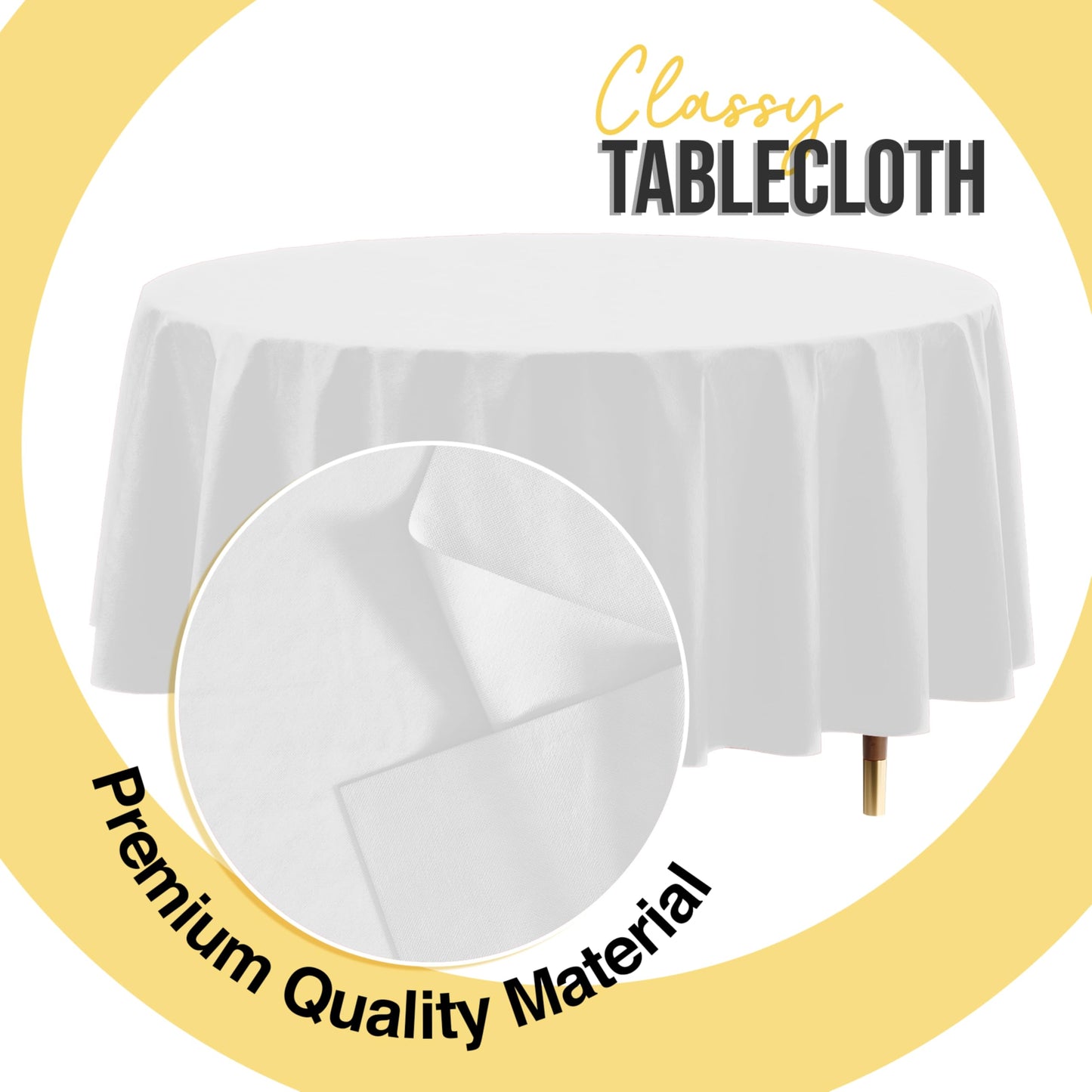 Exquisite 66% Thicker Premium White Round Tablecloth 0.5 Mil 12 Pack Plastic Table Cloth Disposable 84 Inch Round Plastic Tablecloth Won't Tear Easily Like Cheap Thin Brands