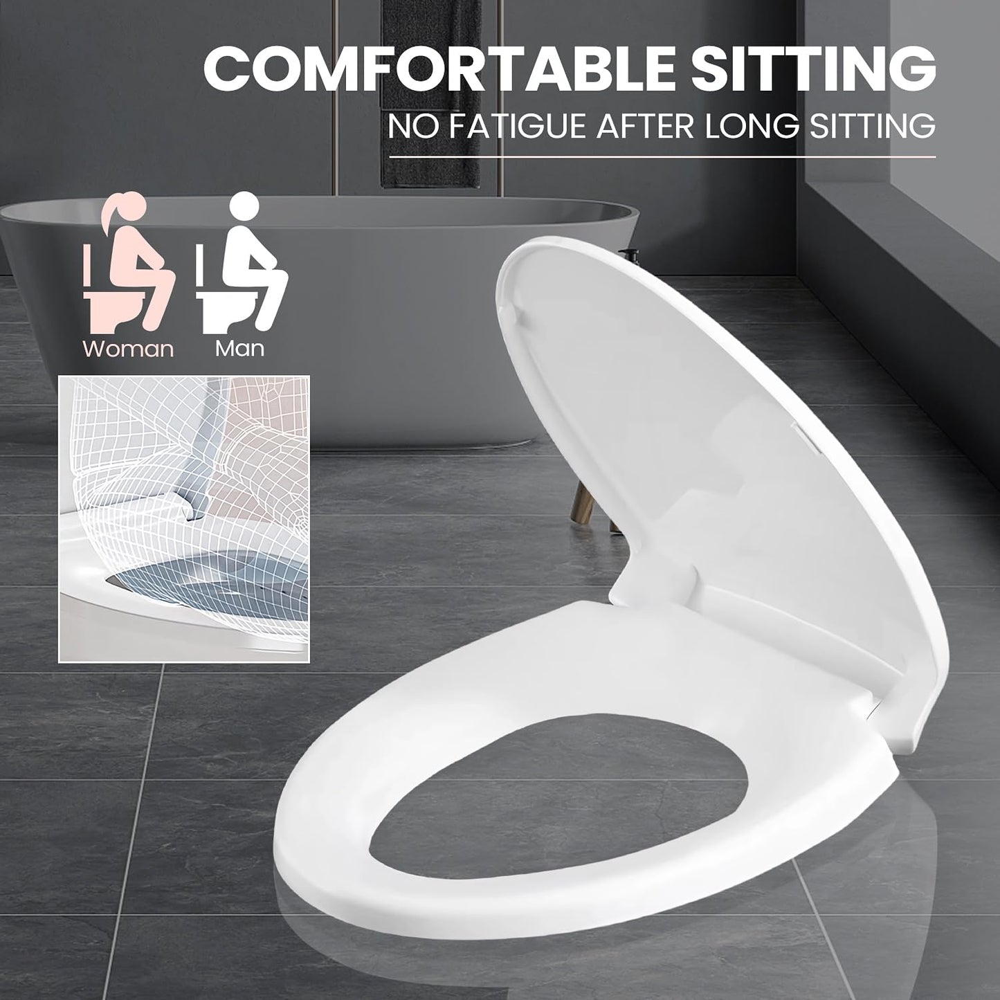 SS114 Elongated Toilet Seat Compatible with TOTO SS113/SS154/SS224/SS204, Soft Close Elongated Toilet Seat, Traditional Toilet Seat Replacement with Toilet Bolts and Nut - Cotton White