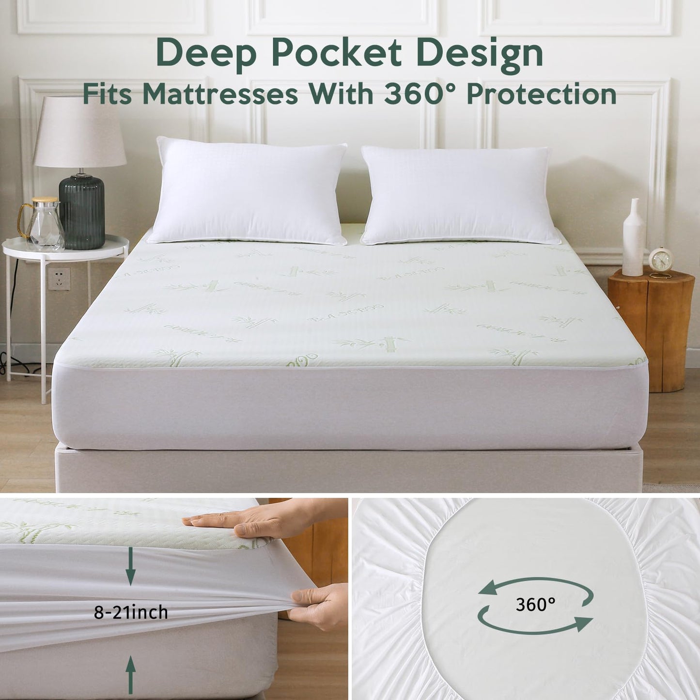 MUXHOMO 2 Pack Queen Mattress Protector, 100% Waterproof Mattress Cover Queen Size Bed, Cooling and Breathable Bed Pad Cover, Deep Pocket 8"-21"
