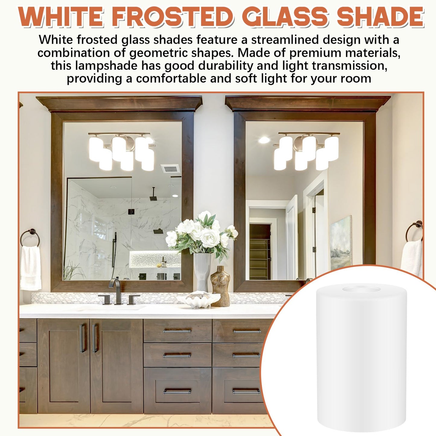 Teenyyou 6 Pcs White Frosted Glass Shade Replacements for Pendant Light Fixtures Glass Lamp Shade Cover, 1-5/8 Inch Fitter E26 Base, 4 w x 6 h, Replacement Lamp Globe for Chandelier Wall Sconce