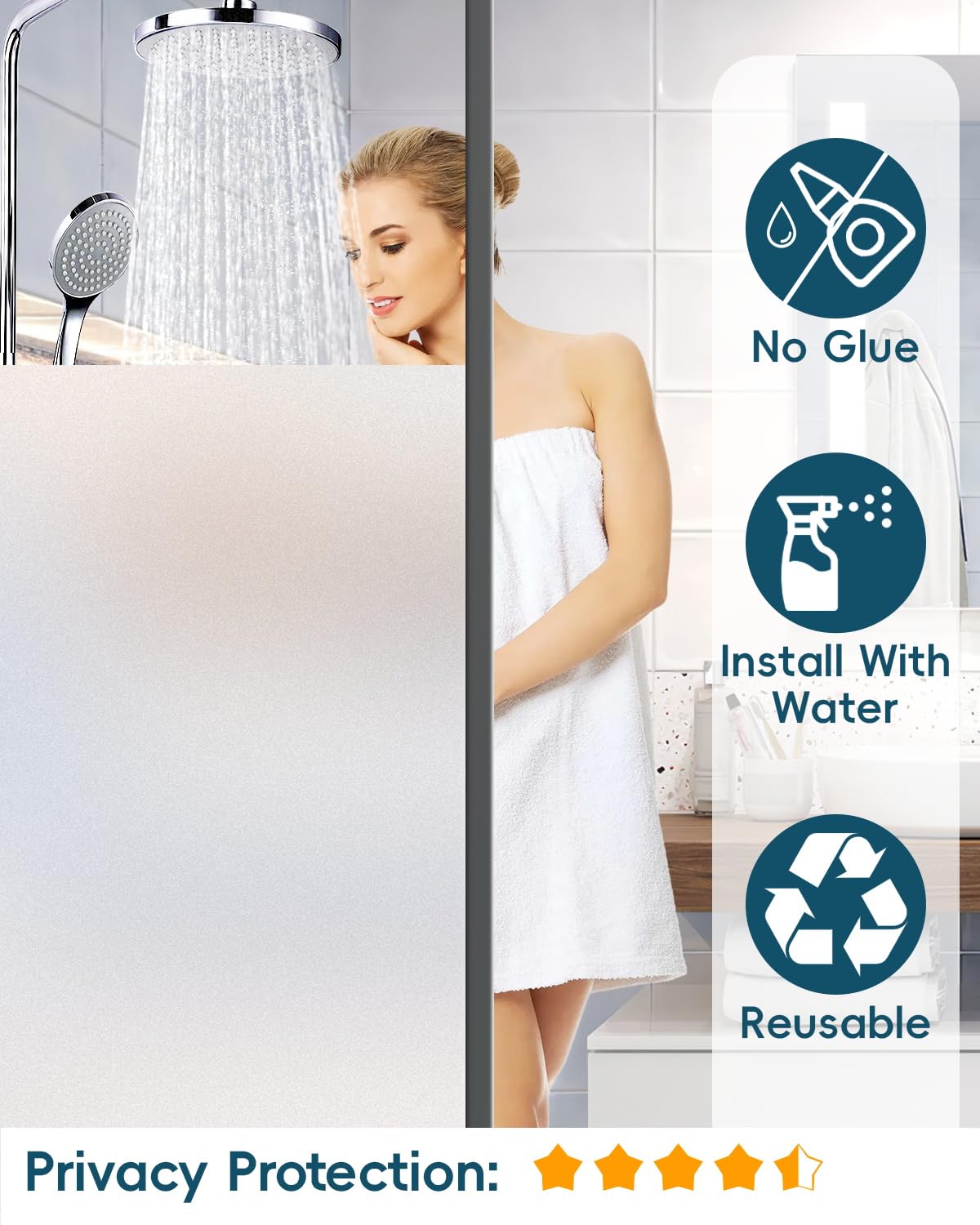Frosted Glass Window Privacy Film Decorative with Tools, 2 Way Frosting Privacy Film for Glass Windows, Static Cling Tint for Home Anti-UV, 29.5" by 157.4"