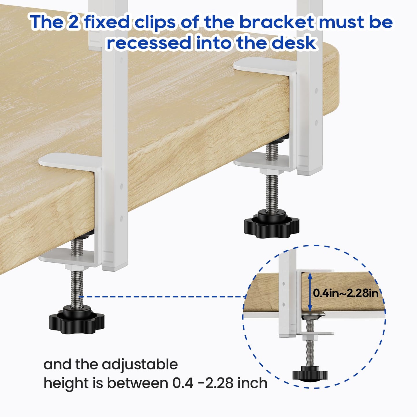 ART-GIFTREE Clamp On Desk Shelf 2-Tier, 12.5 inch Wood Shelving Unit for Office Desk/Gaming Accessories, Tabletop Book Storage Rack, Shelf for Top & Under of Desk, Natural
