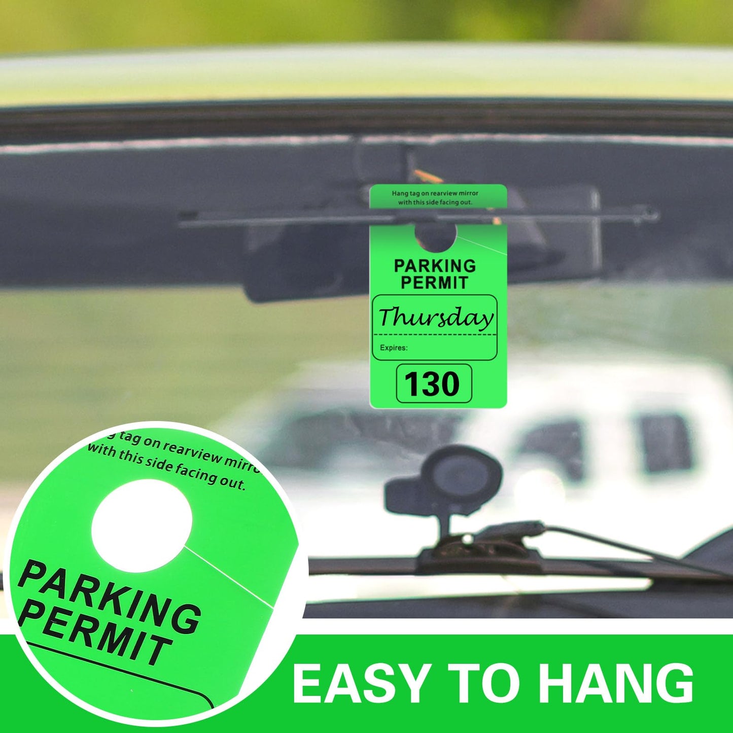 Gersoniel 500 Pack Parking Permit Hang Tag Plastic Parking Placards Numbered 001-500 PVC Hang Tag 3 x 5 Inch for Car Rear View Mirror(Green)