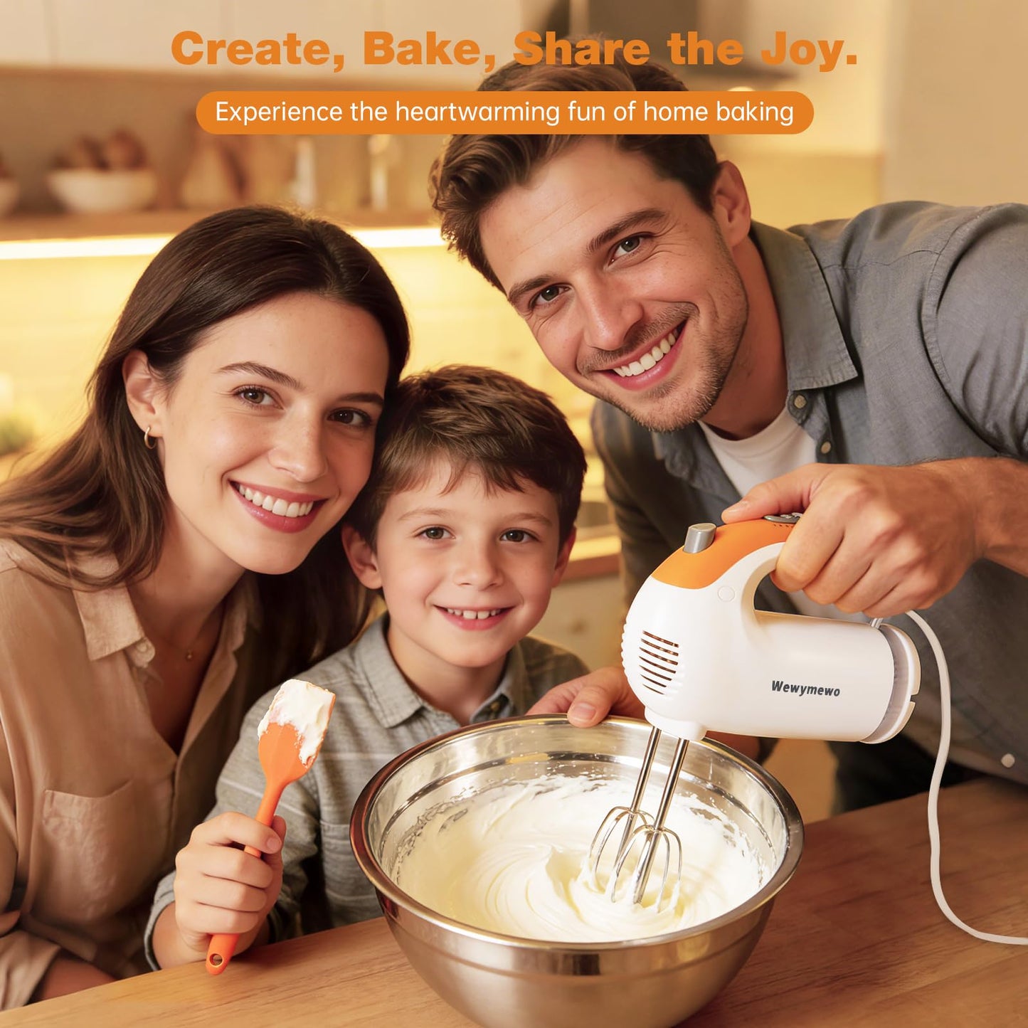 300W 5-Speed Electric Hand Mixer with 3 Thickened Nesting Mixing Bowls, Measuring Cups and Spoons, Complete Kitchen Cake Mixer with Paddle, Dough Hook and Whisk for Baking