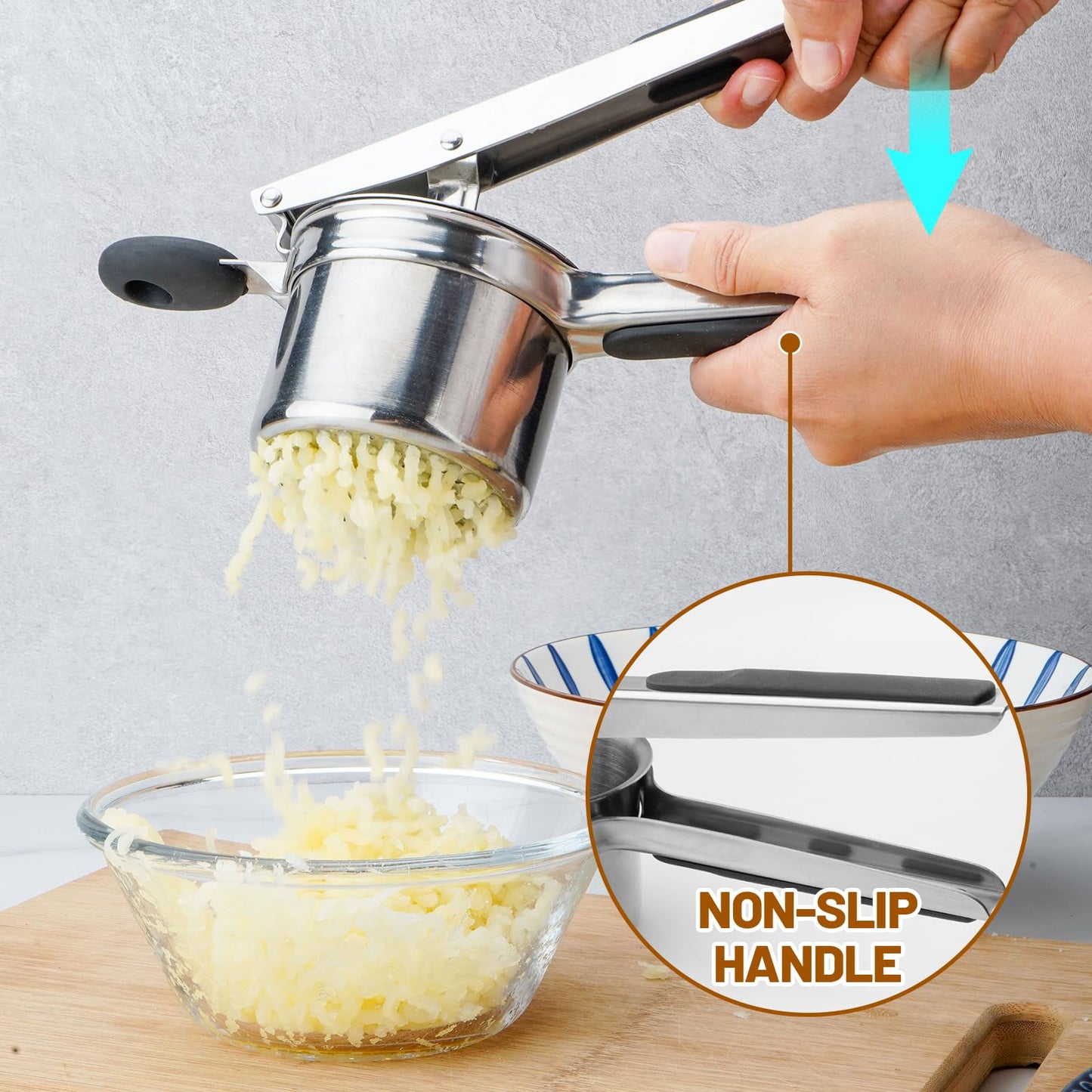 Roryimke 15oz Potato Ricer Heavy Duty Stainless Steel 3 Interchangeable Discs Potato Masher Spaetzle Maker with Silicone Handle Potato Press Kitchen Tool Ricer for Mashed Potatoes for Kitchen