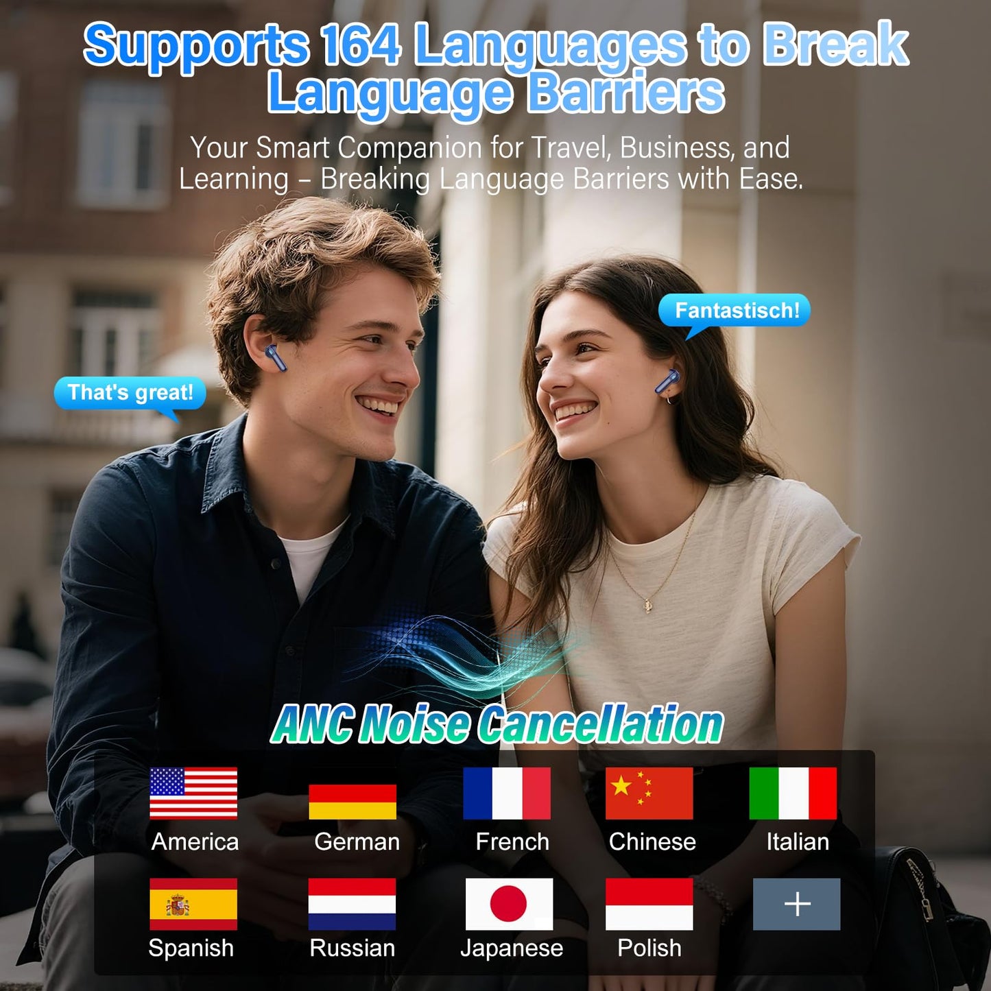 AI Translation Earbuds Real Time,164 Language/7 Translation Modes Translator Earbuds with Audio and Video Calls,No Subscription,5 EQ Modes Touch Screen Translator Headphones,48H AI Ear Buds, Dark Blue