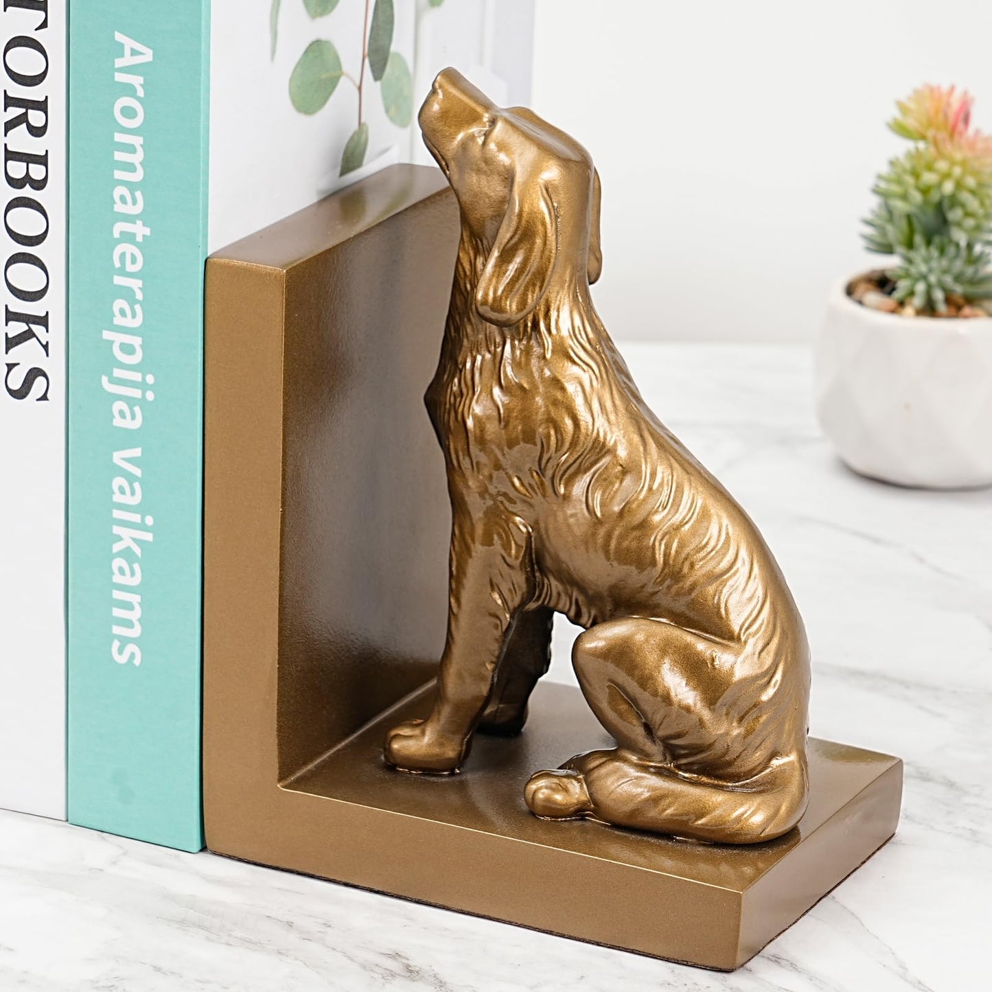Dog Bookends, Book Ends for Shelves to Hold Books Heavy Duty, Creative Resin Book Holders for Kitchen Desk Home Office