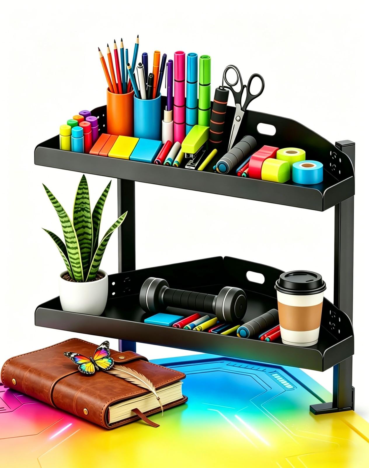 Yuxh Clamp Desk Corner Shelf 16 inch Cilp Under Table Corner Organizer, Black, M
