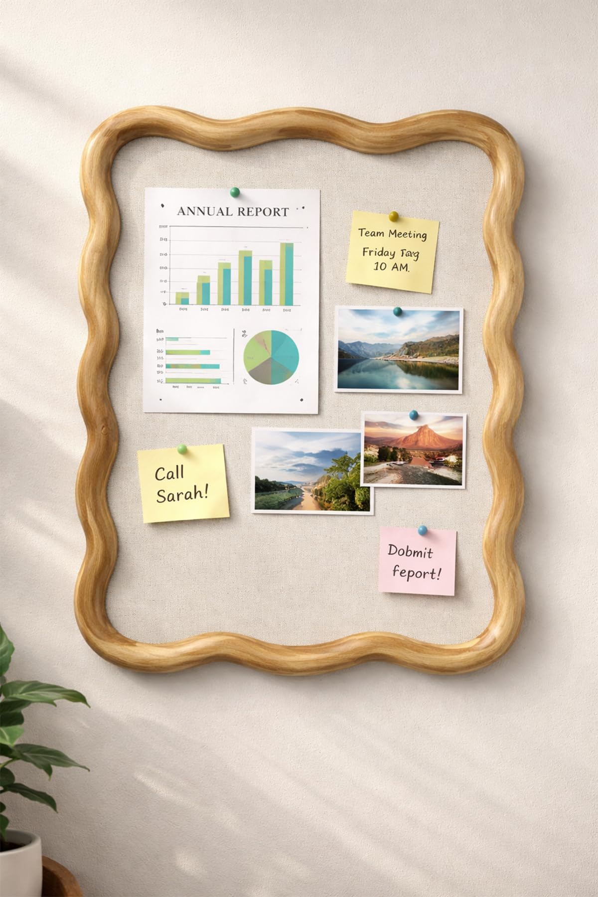 YINGXUN Wavy Linen Cork Memo Board, 17.7" x 23.6", Wood Frame, Decorative Pin Display Bulletin Boards for Walls, Home Office Kitchen (Natural)