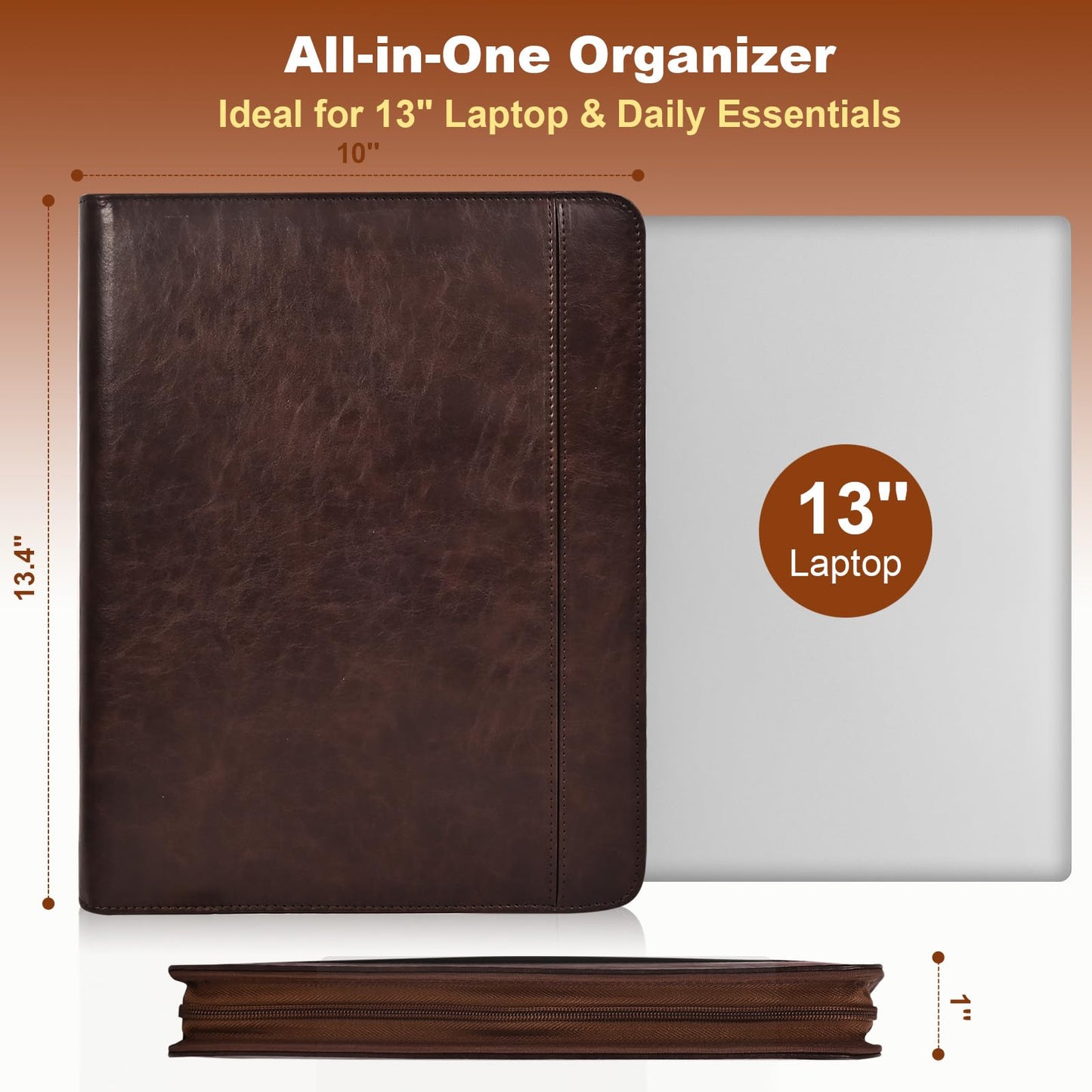 Leather Portfolio for Men and Women – Business Binder Portfolio, Professional Organizer for Men and Women, Christian Gifts, Laptop & iPad Case, Bible Notepad Holder (Brown)