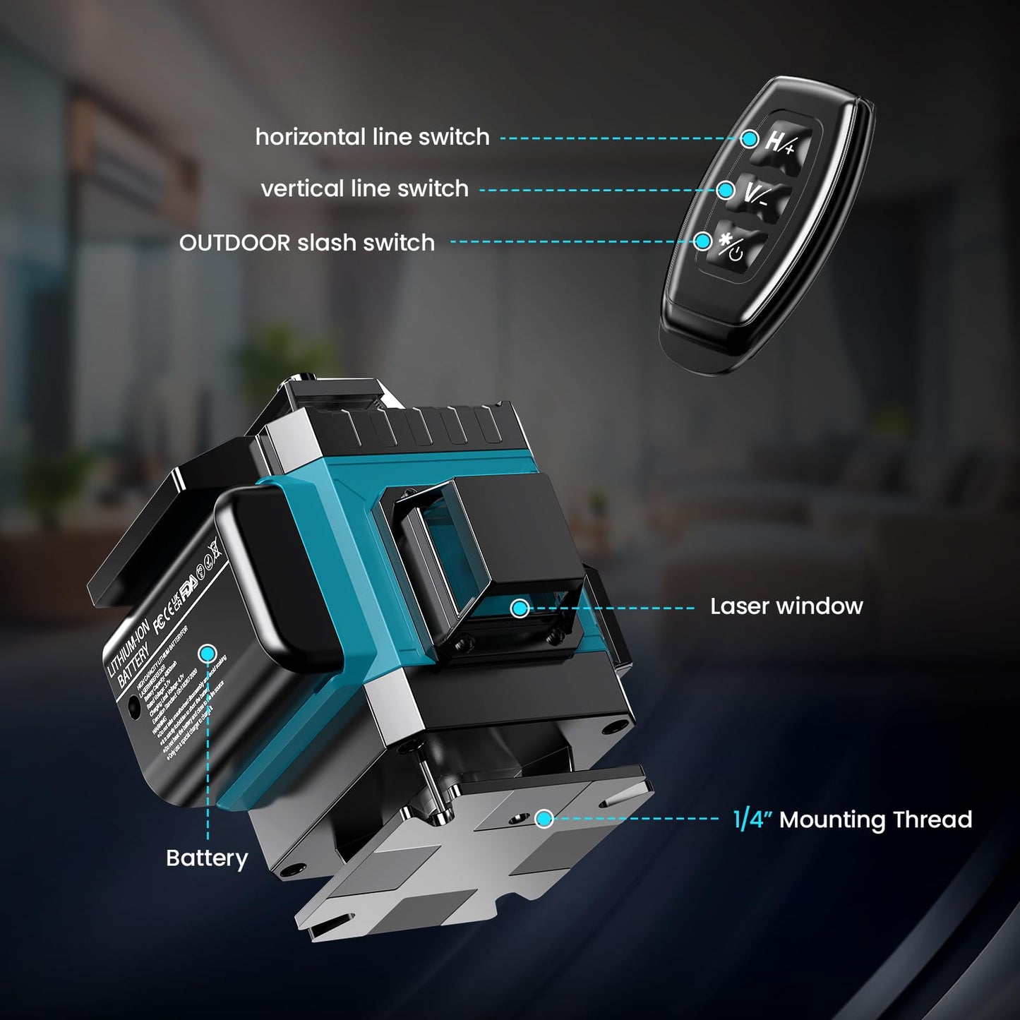 16 Line Laser Level 360 Self Leveling, 4x360°Professional 4D Green Cross Line laser Level with 2 Batteries, Adjustable Brightness & Remote Control, for Tiling Floor Construction and Picture Hanging