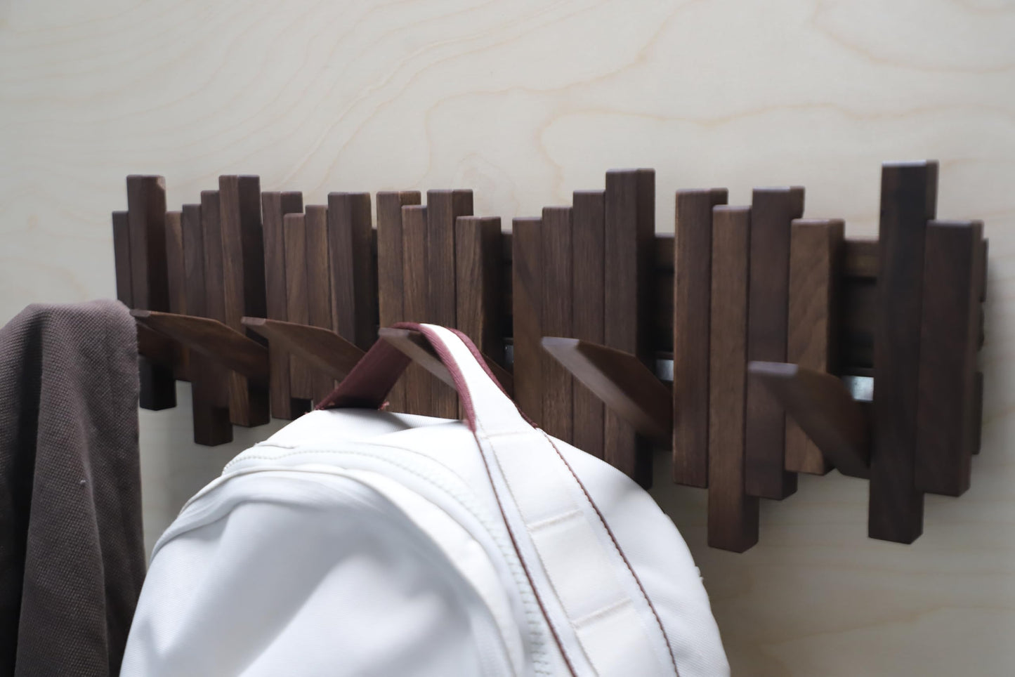 GOGREEBELL Hardwood Piano Coat Rack| Flip Down Wall Hook Rack 6 Hooks|Heavy Duty Coat Hooks.Made of Acacia Wood (Wood Wax Oil Dyed Walnut Color).Wall Art