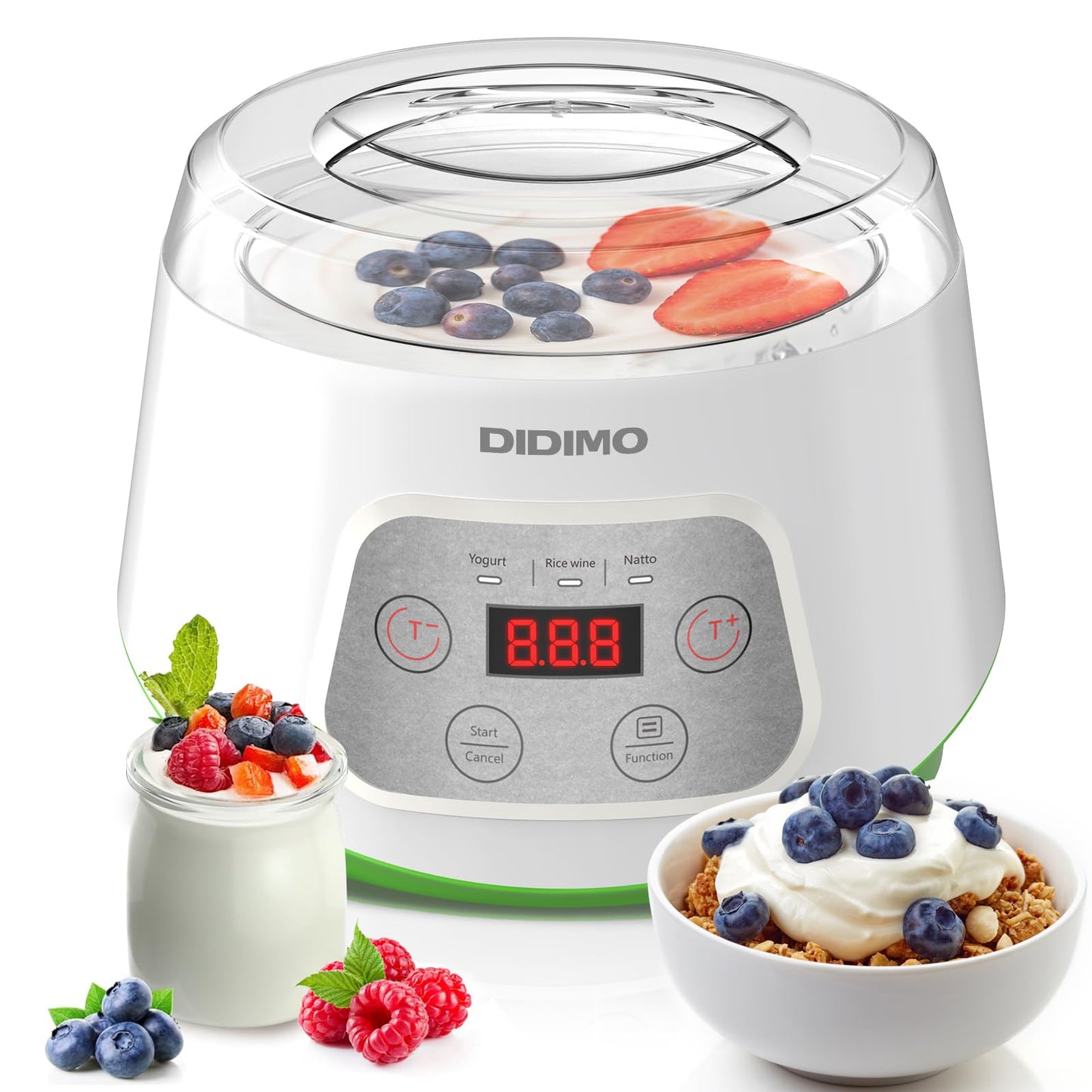 Yogurt Maker, Greek Yogurt Maker with Timer Control and Strainer, Yogurt Maker Machine with Stainless Steel Liner, Electric Portable Yogurt Maker for Yogurt, Greek Yogurt, Cheese, Natto (White)