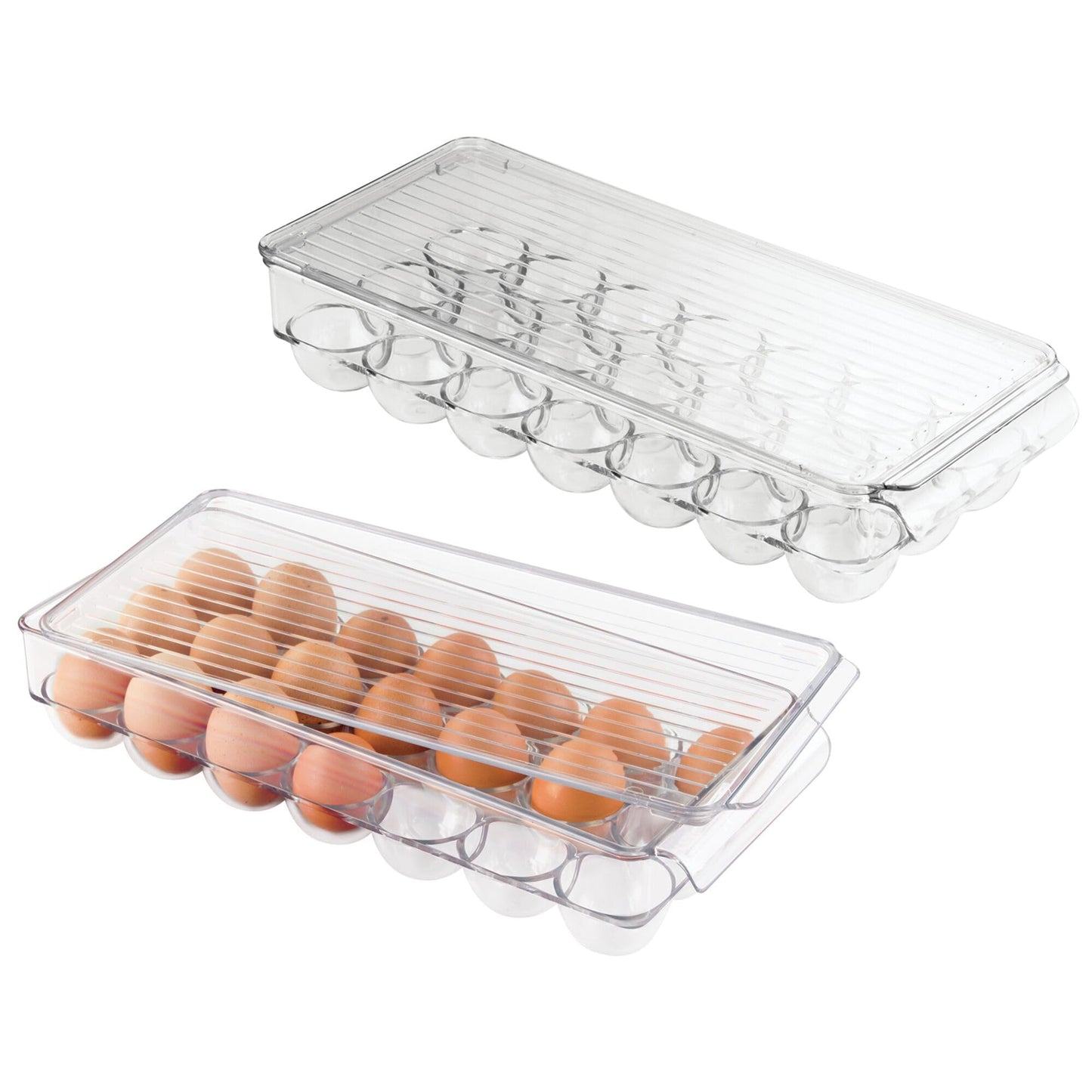 iDesign Clear Plastic Egg Holder for Fridge with Lid - 21 Egg Storage Container Organizer Bin, 2-Pack
