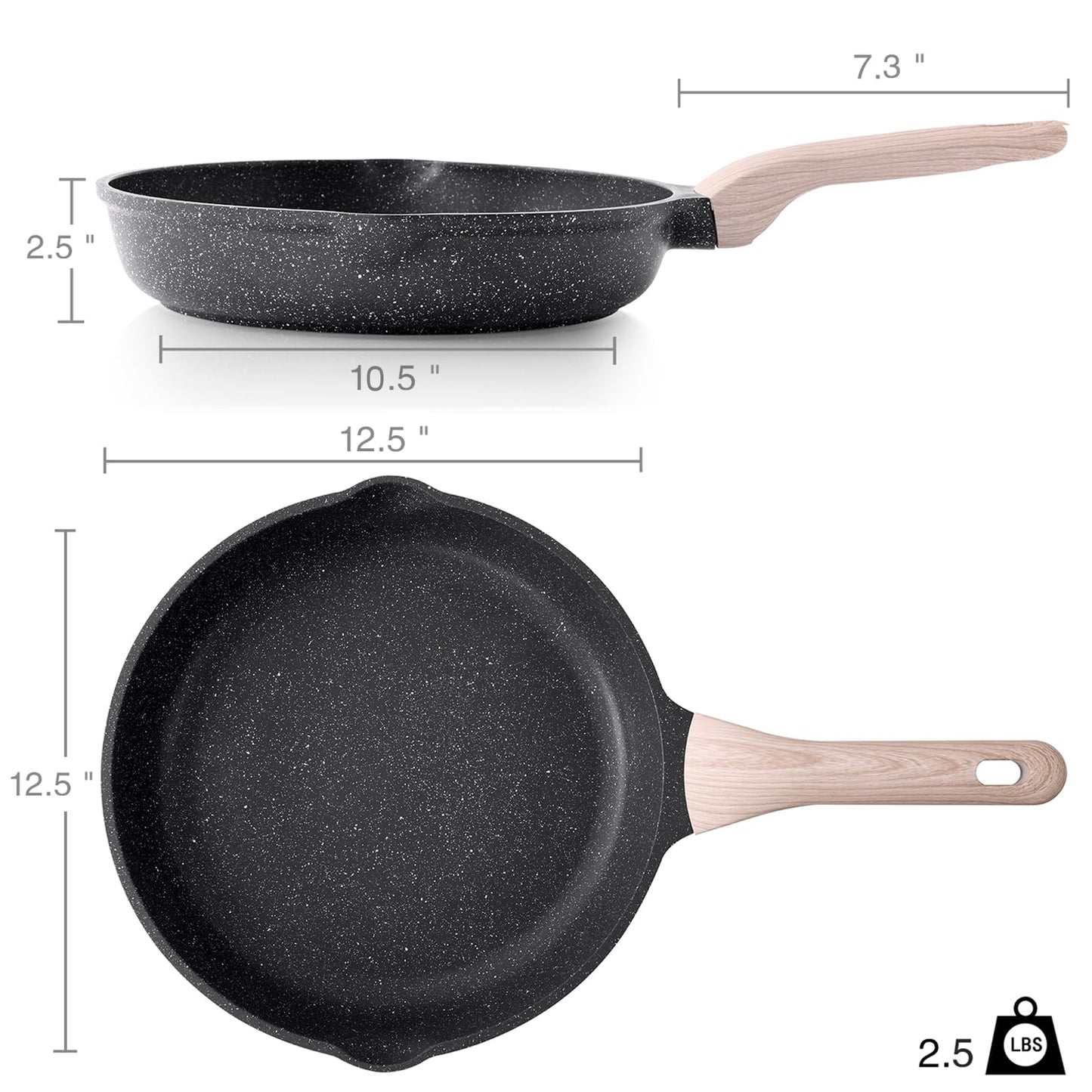 Kordisen Nonstick Frying Pan, 12.5 Inch Large Skillet, Granite Cooking Pan, Healthy and Non Toxic, Induction Compatible, PFOA Free
