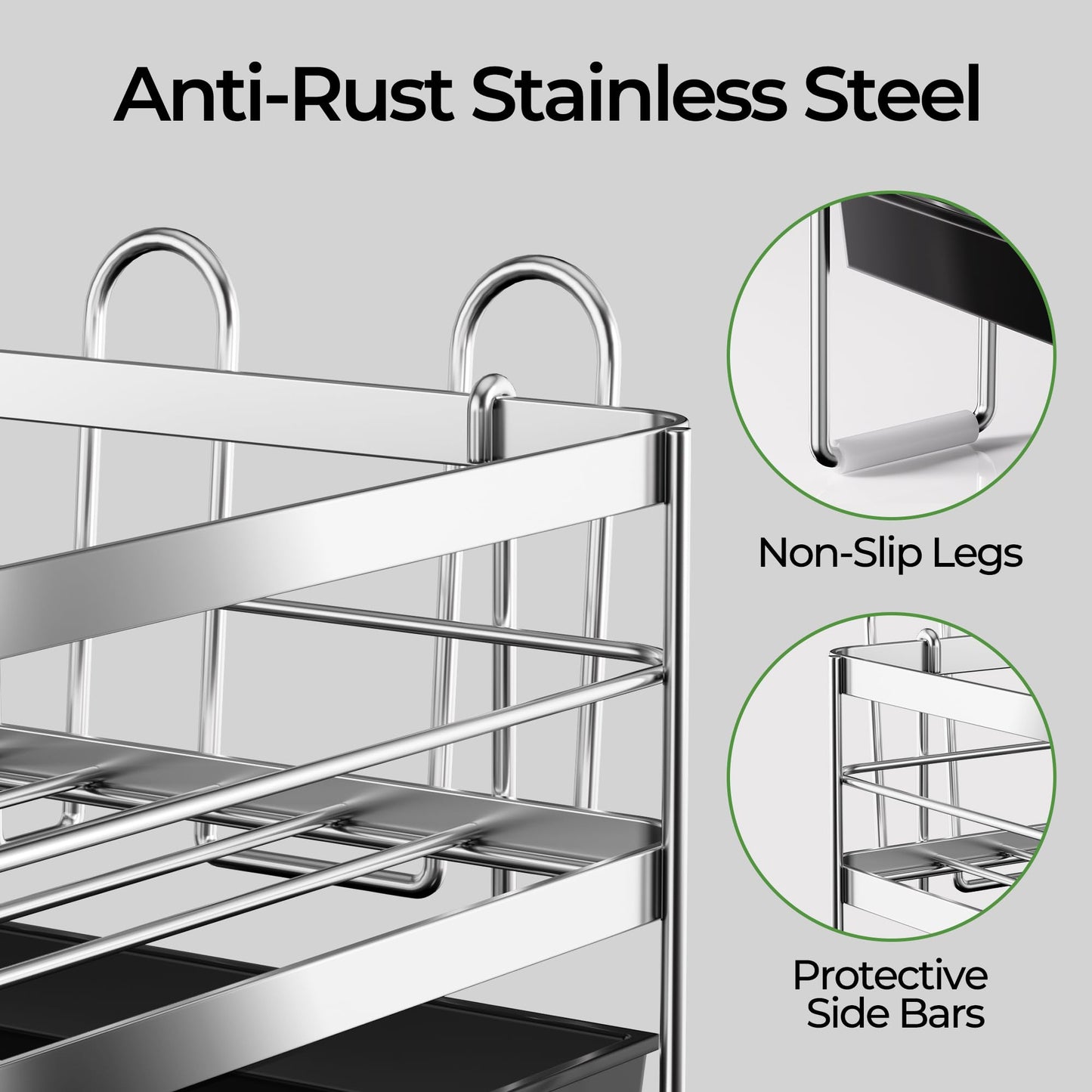 Pantasia Large Dish Drying Rack, Expandable Dish Rack, Stainless Steel Anti-Rust Dish Racks for Kitchen Counter, Multifunctional Dish Drainer with Utensil Holder & Cup Holder, 13.4"-28.7" L x 11.8" W