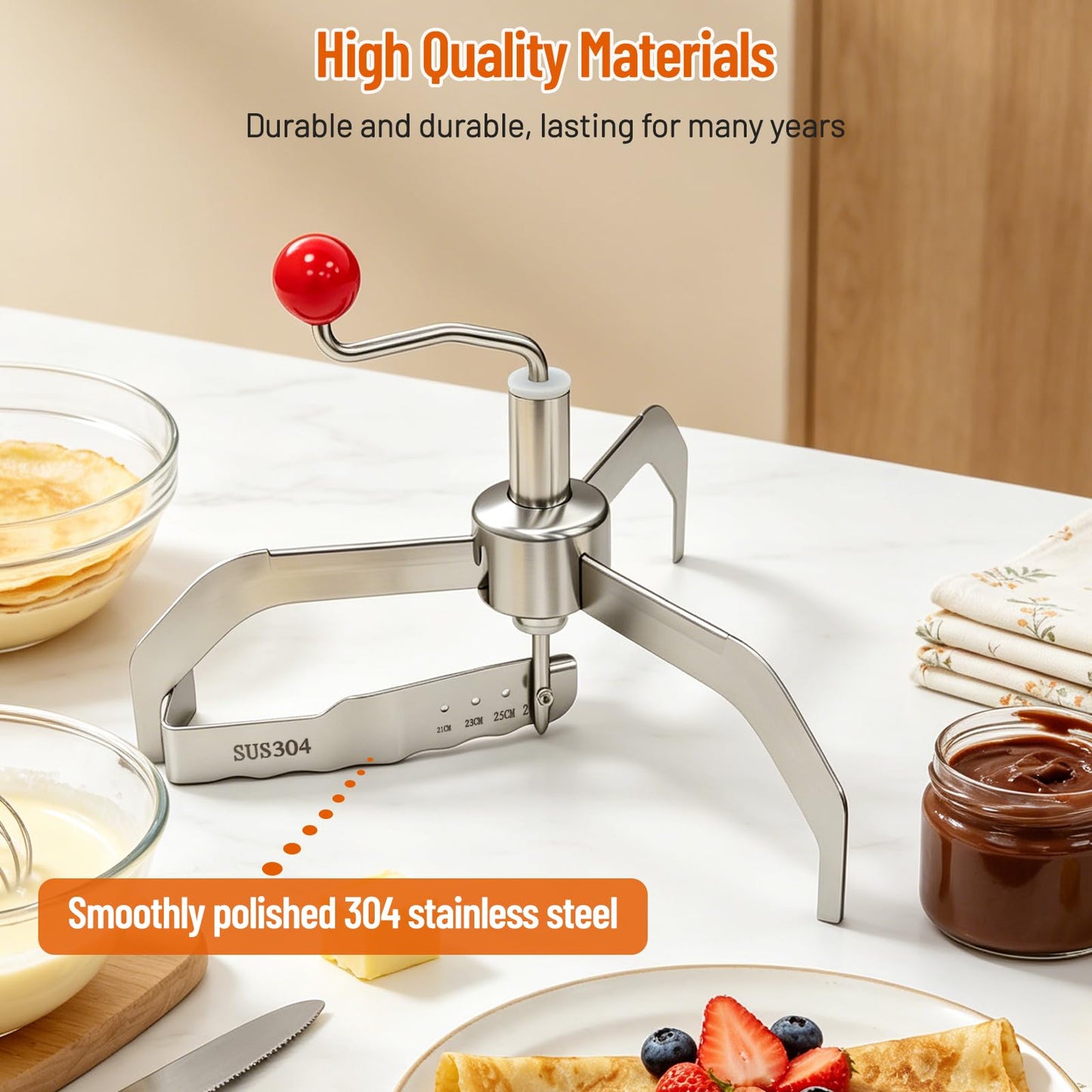 JOLOLOAO Stainless Steel Crepe Maker and Spreader for 12-13 Inch Crepes, Adjustable Design, Ideal for Home, Restaurants, and Commercial Kitchens