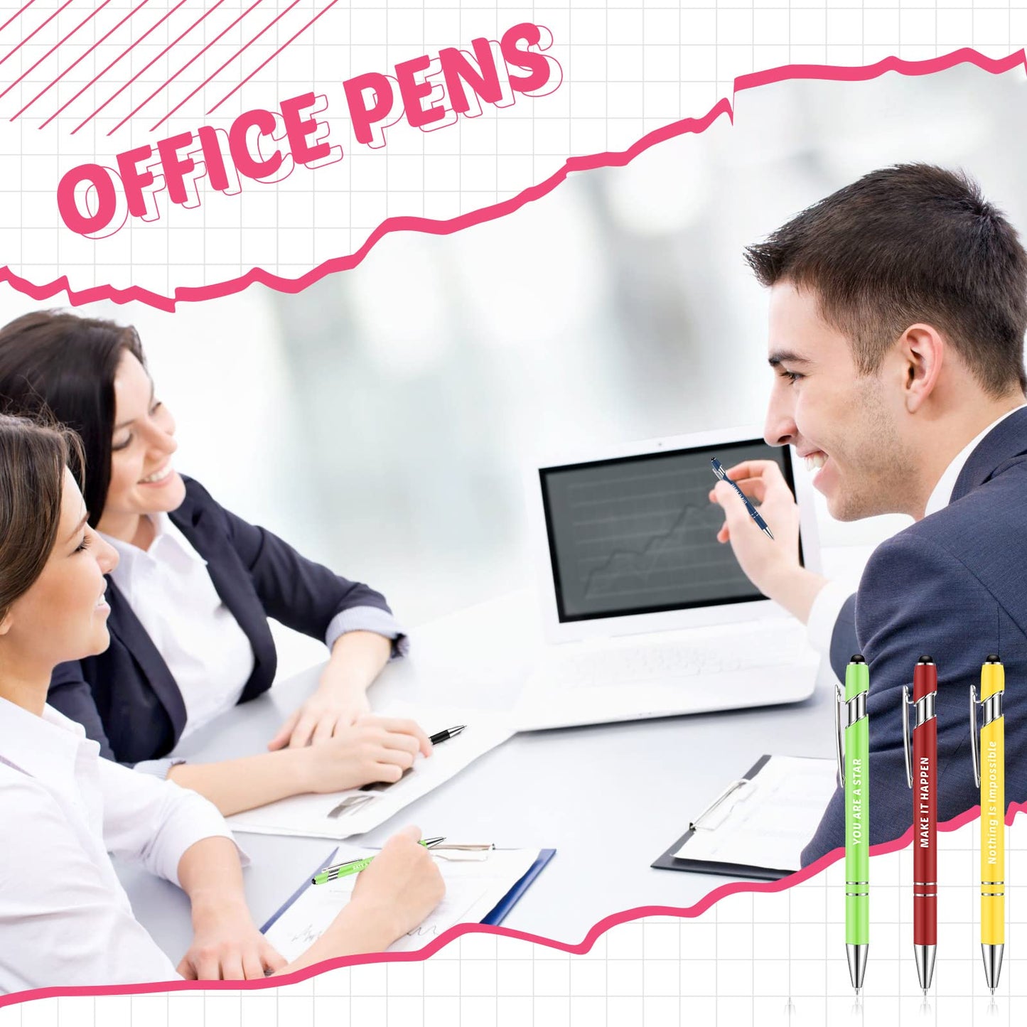Lounsweer 100 Pieces Inspirational Ballpoint Pens with Motivational Messages, 20 Colors, 1mm Black Ink, Stylus Tip, Fun and Encouraging Gifts for Teachers, Students, Office and School Supplies