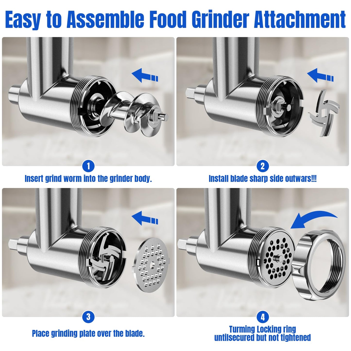 Stainless Steel Meat Grinder Attachments for Mixers, Meat Grinder, Sausage Stuffer, Perfect Grinder Attachment, Dishwasher Safe
