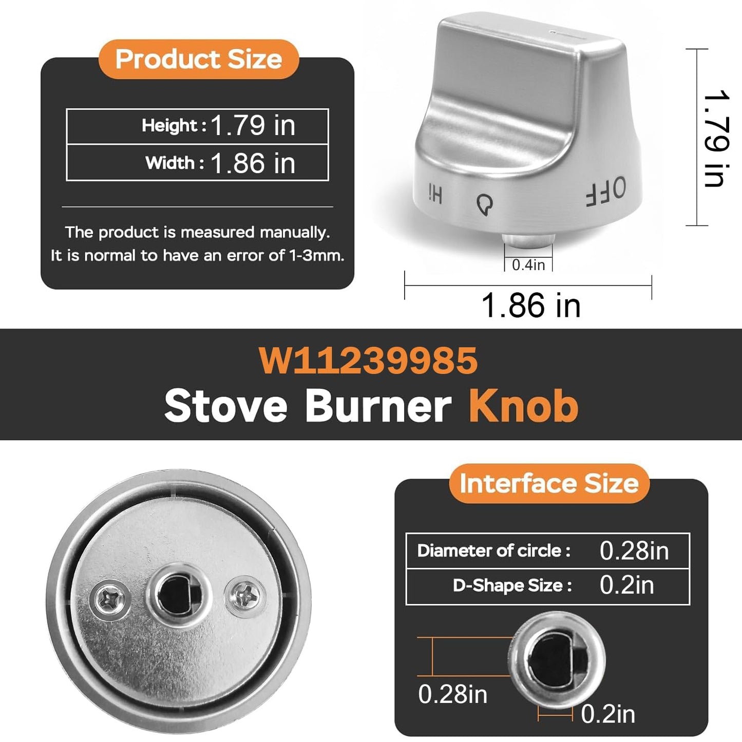 (5Pcs) W11239985 Gas Stove Knobs Replacements Compatible with Whirlpool WFG525S0HZ1 WFG550S0HZ1 WFG525S0HZ0 WFG525S0JV0 WFG535S0JV1, Range Oven Knob Replace Part PD00061875 AP6333411 W10850015