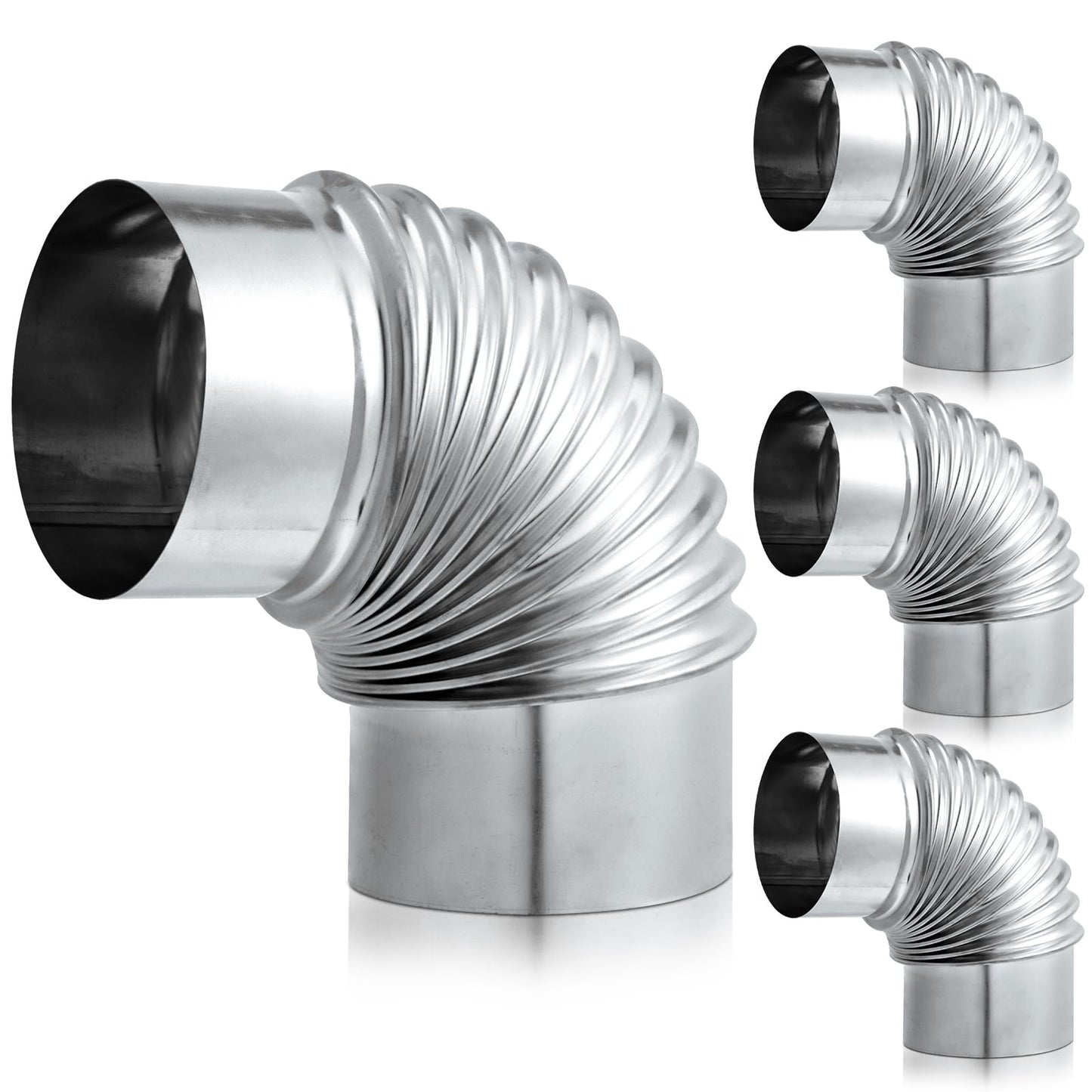 Hicarer 4 Pcs 4 Inch 90 Degree Galvanized Dryer Elbow Vent Tube Connector Adjustable Dryer Vent Elbow Connector for 4" HVAC Duct Pipe Hose Ductwork
