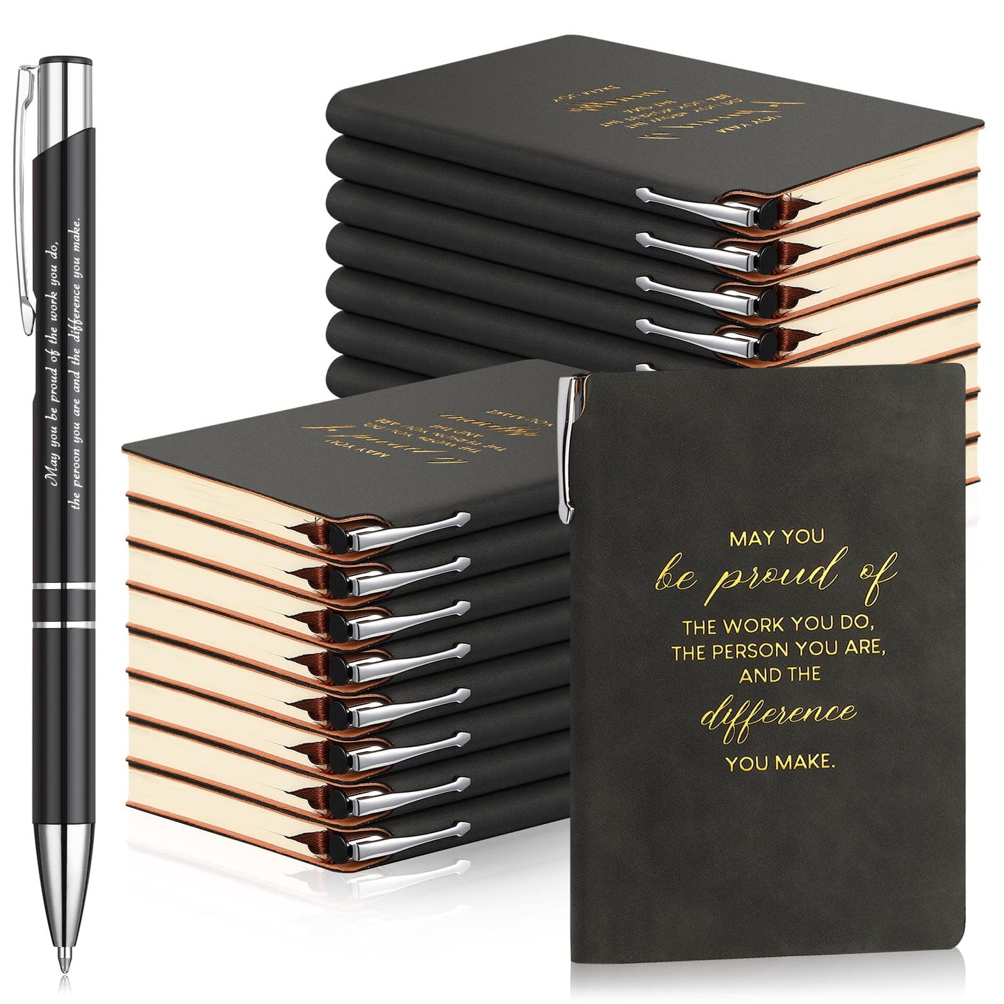 Colarr 40 Pcs Appreciation Gifts Bulk Inspirational PU Leather Notebook Journal & Pen Set Thank You Gifts for Staff, Employees, Coworkers, Nurses(Black,May You)