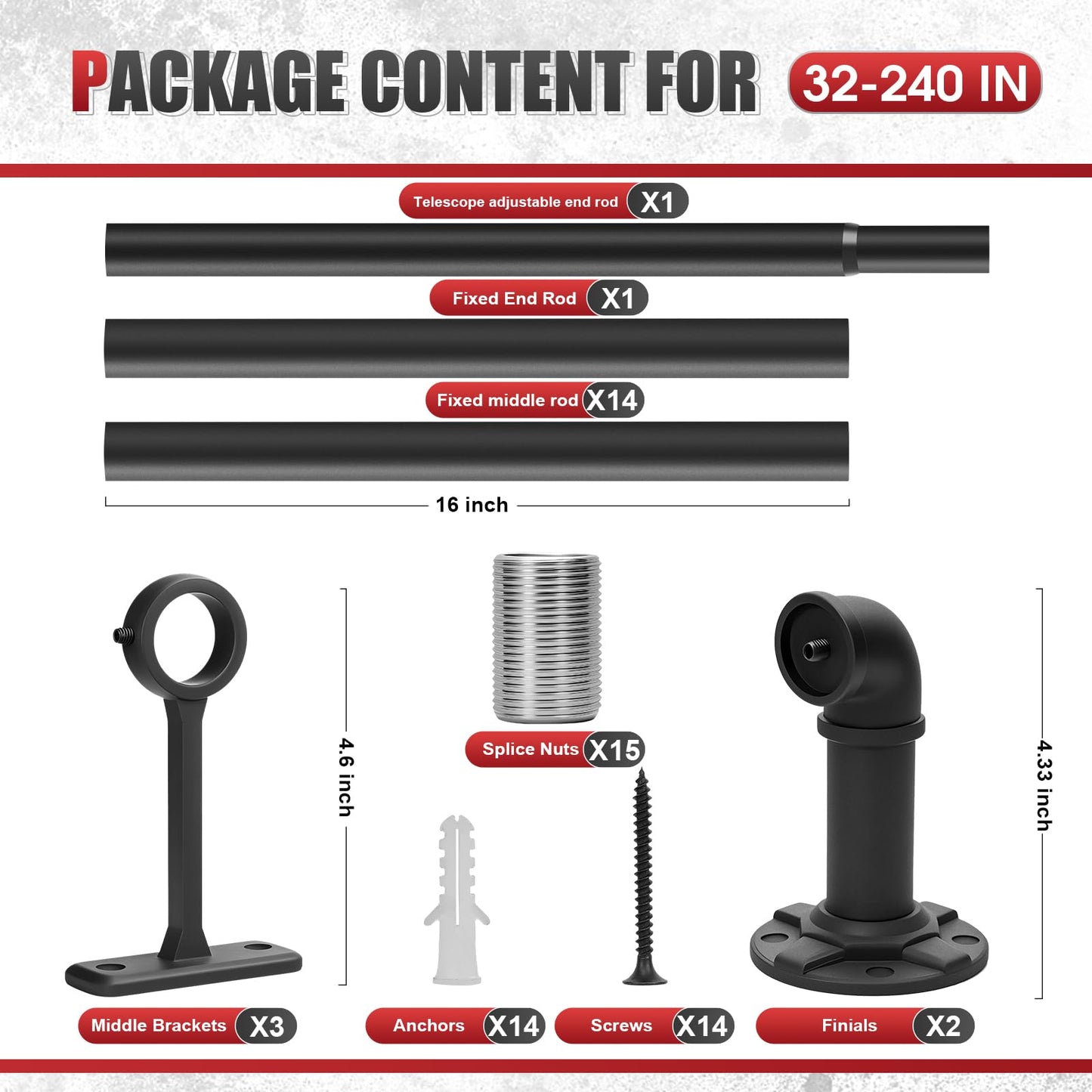Industrial Extra Long Curtain Rods for Windows 240 Inches - 1" Heavy Duty Blackout Wrap Around Drape Rod, Ceiling Mounted Room Divider, Adjustable Matte Black Metal Pipe Rods Outdoor/Indoor
