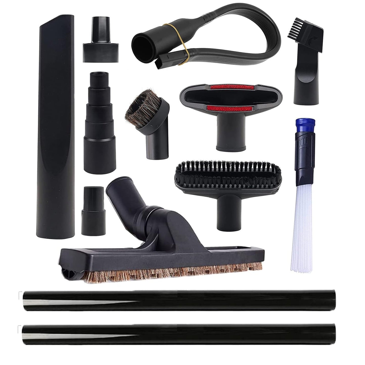 13 Pcs Universal Vacuum Attachments for Shop Vac Accessories - 2 1/2" to 1 1/4" and 1 7/8" to 1" Vacuum Hose Adapter Kit, 1 1/4" Vacuum Floor Brush Flexible Crevice Tool and Vacuum Extension Wand