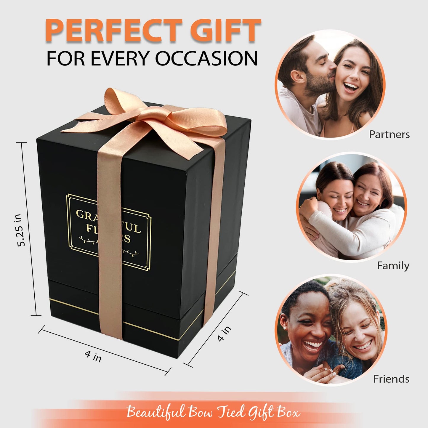 Graceful Fleurs Real Long Lasting Roses in a Box for Years, Preserved Fresh Forever Flowers for Delivery Birthday, Mothers Day Floral Gifts for Women (Light Peach, Black Box, 4 Roses)