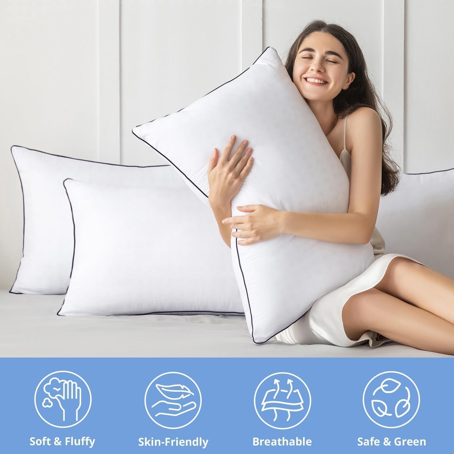 JOLLYVOGUE Pillows Standard Size Set of 4, Collection Bed Pillows for Sleeping, Hotel Quality Pillows for Side, Back and Stomach Sleepers, Soft Supportive Oeko-Tex Certified Down Alternative Filling