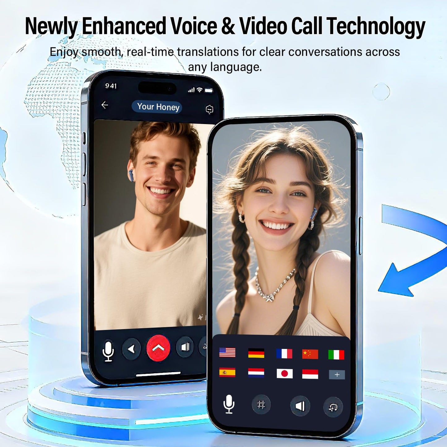 AI Translation Earbuds Real Time,164 Language/7 Translation Modes Translator Earbuds with Audio and Video Calls,No Subscription,5 EQ Modes Touch Screen Translator Headphones,48H AI Ear Buds, Dark Blue