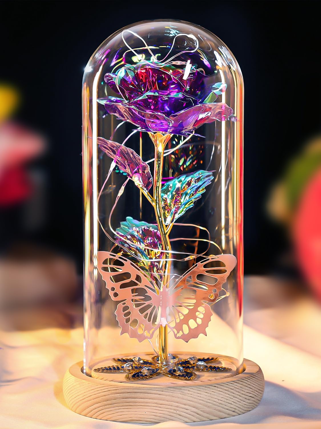 Mothers Day Rose Gifts for Mom Galaxy Glass Roses Preserved Forever Flowers for Delivery Light Up Rose in Glass Dome Anniversary Birthday Gifts for Women Grandma Wife Her Daughter Friend Purple