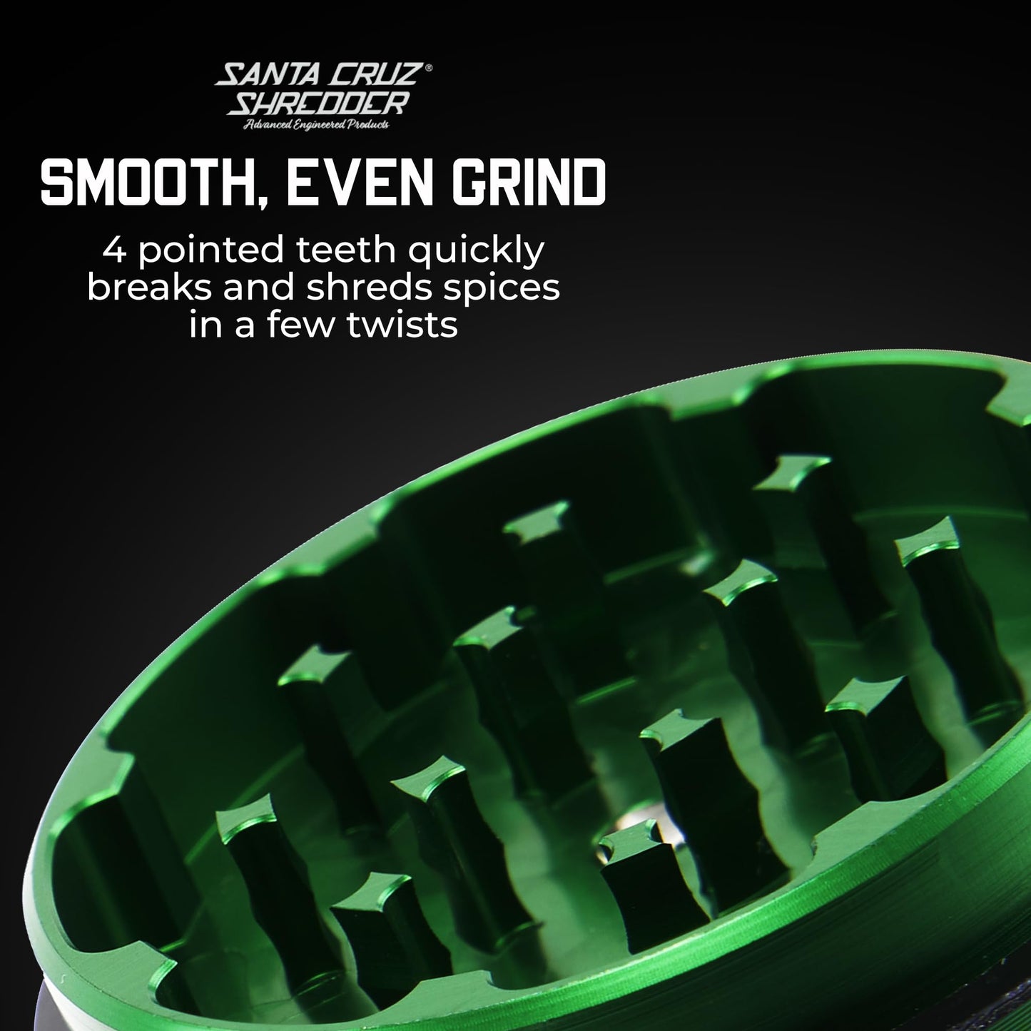 Santa Cruz Shredder Metal Herb Grinder Knurled Top for Stronger Grip 2-Piece 2.2" (Green)