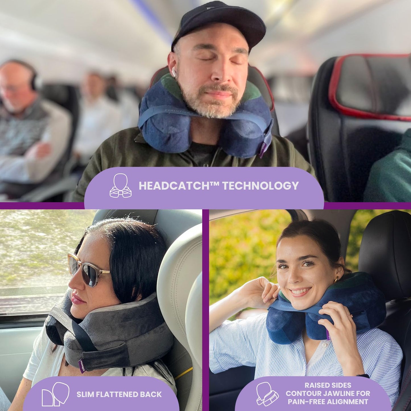 Softest Neck Pillow Ever for Travel – Evolution Earth Deluxe – 360° Head, Neck and Chin Support for Sleeping – Sustainable Memory Foam - Removable, Washable Cover with Compact Carrying Case (Wind)