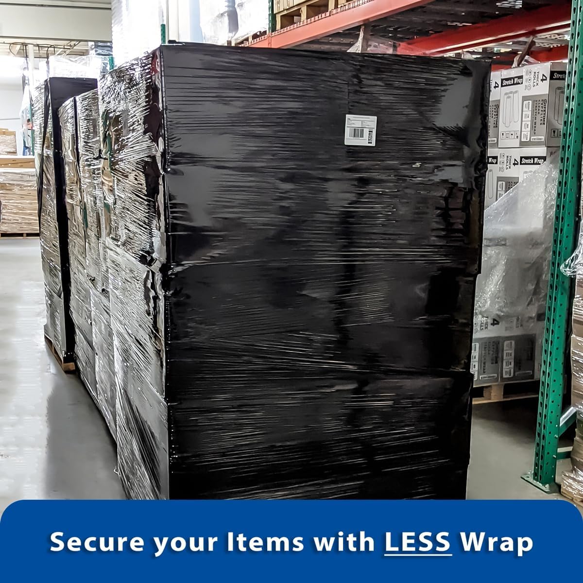 Lifetime Supplies 4 Rolls x 18 Inch x 1500 FT x 80 Gauge [Upgraded] Black Premium Stretch Wrap, Heavy Duty Shrink Film for Shipping, Moving, Sealing - Stronger & Thicker, Durable