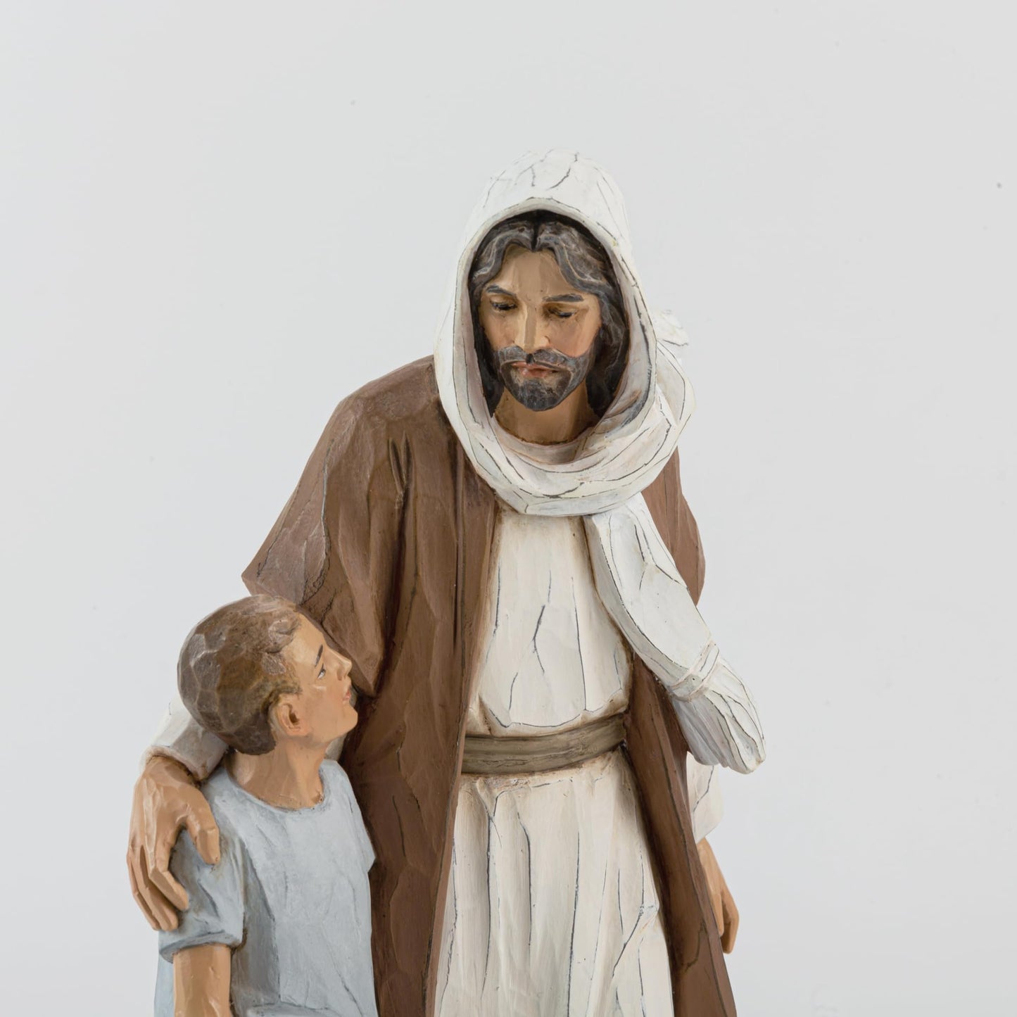 ShineOnAngel Jesus Christ with Child, First Communion boy Gift He Walks with me Sculpture, Hand Painted, Religious Modern Home Decor, Christian Figurines, 9.5 Inch