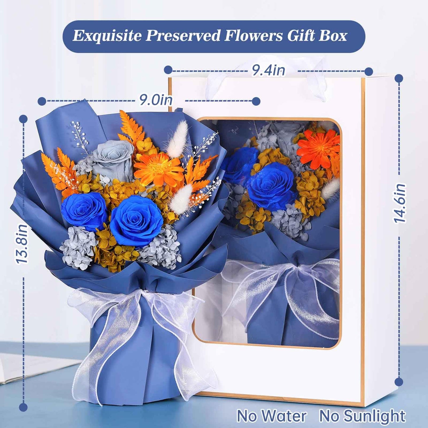 Jtoder Forever Flowers for Delivery, Preserved Long Lasting Flower Bouquets, Blue Rose Bouquet for Mom, Wife or Girlfriend on Festivals Birthday Anniversary