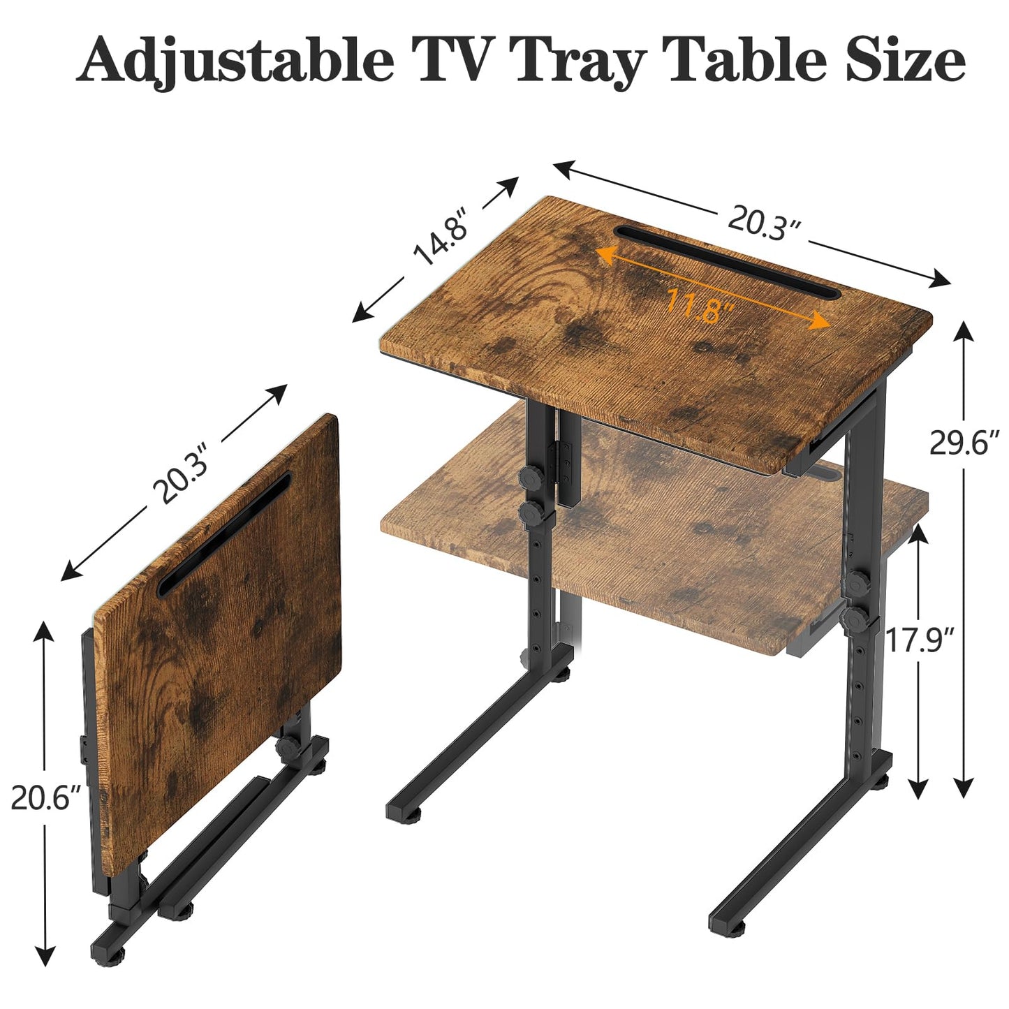 Katrawu Folding TV Tray Dinner Table for Living Room,Adjustable Height Tv Tray,Portable Dinner Snack Trays Table,Small Foldable C-Shaped End Table for Eating with No Assembly Required (Brown)