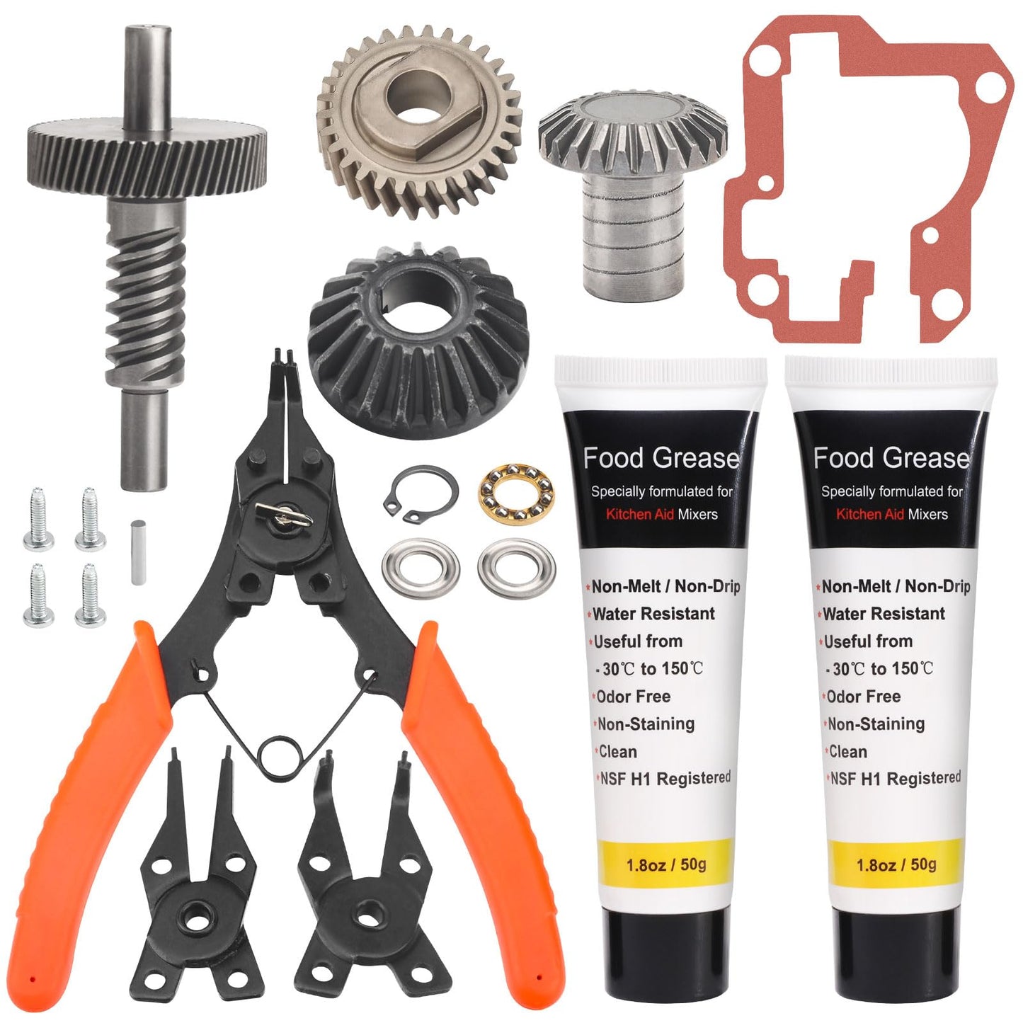 9709231 9703337 W11086780 9709511 Worm Gear Kit for KitchenAid Whirlpool 5QT&6QT, Mixer Gear Parts Drive Gear Replacement - W/Food Grade Grease